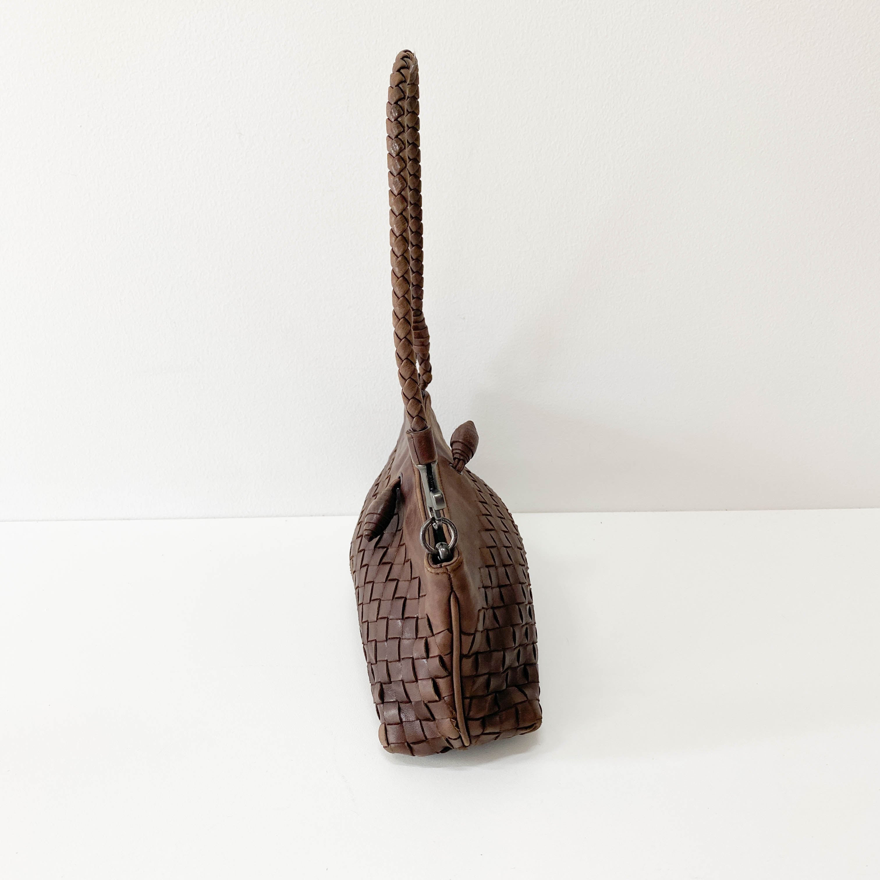 Intrecciato Brown Leather Shoulder Bag