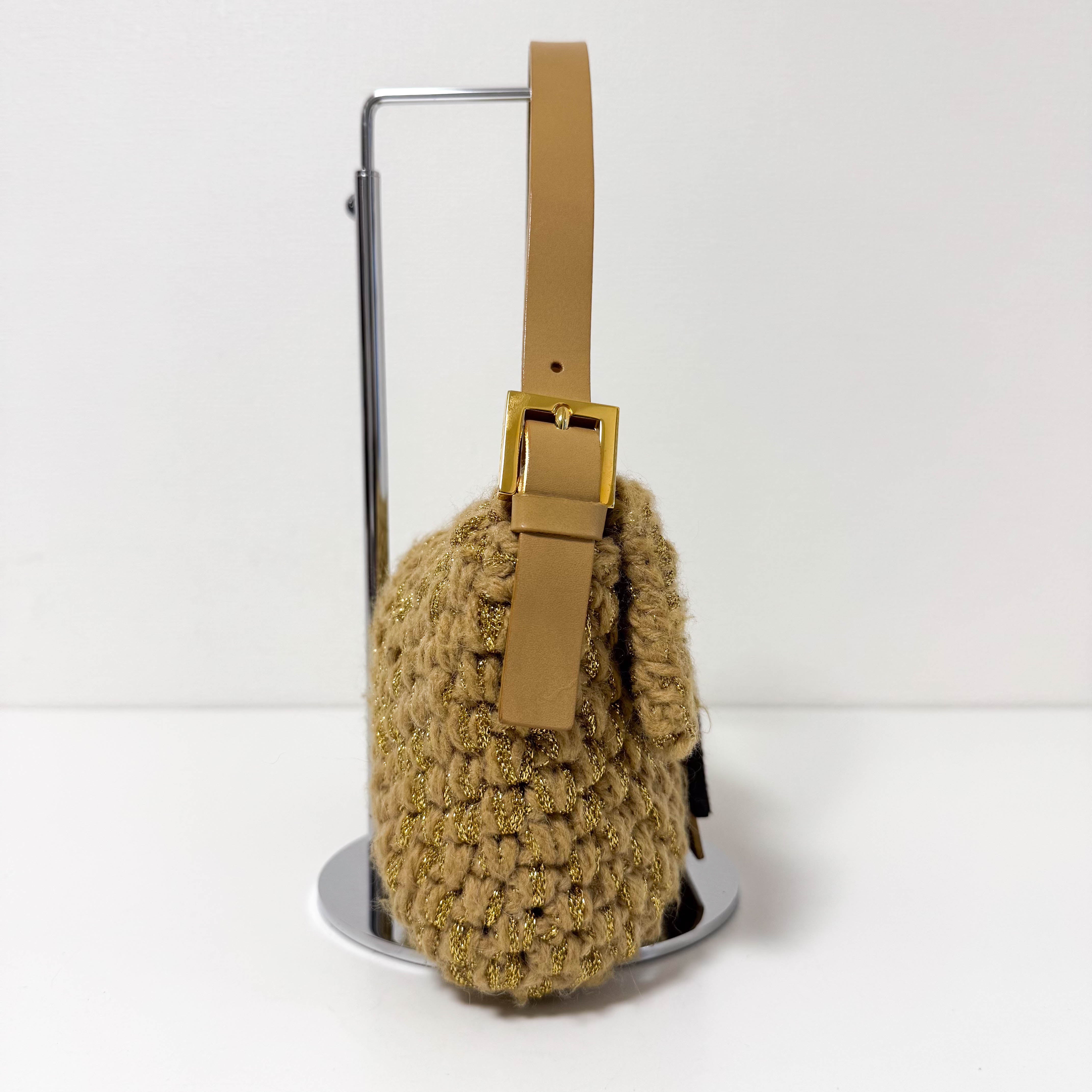Baguette Wool Gold Shoulder Bag