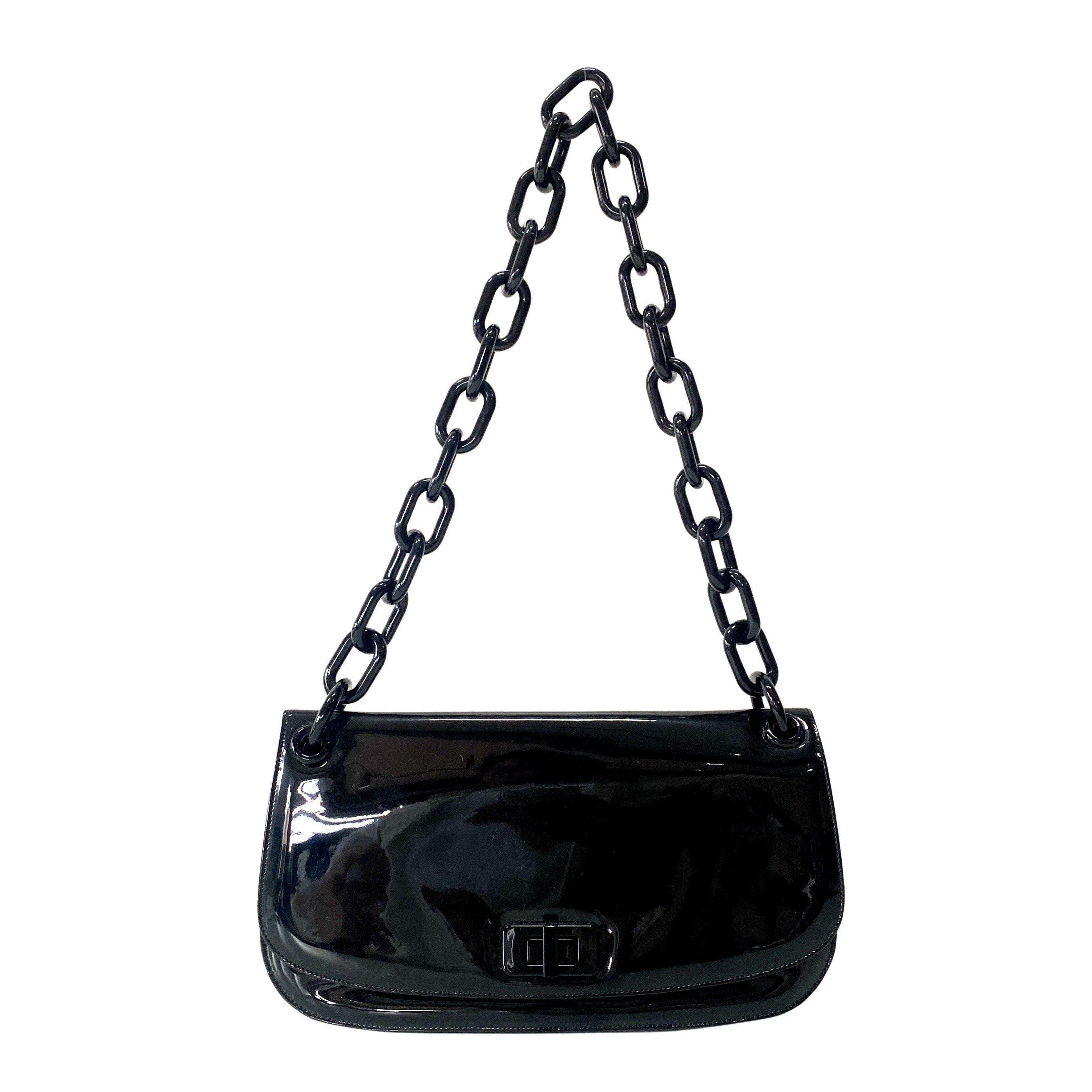 Black Patent Leather Plastic Chain Shoulder Bag