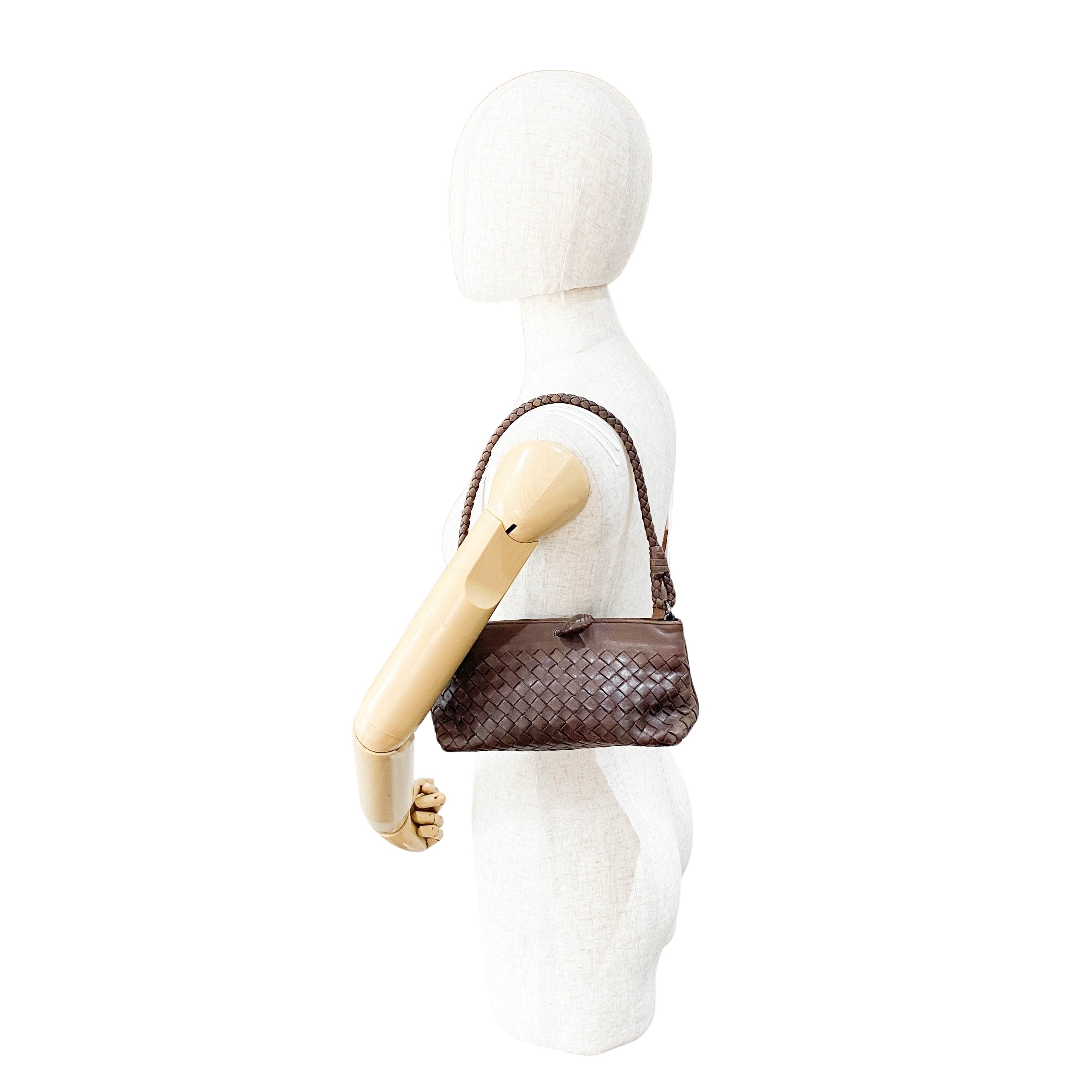 Intrecciato Brown Leather Shoulder Bag