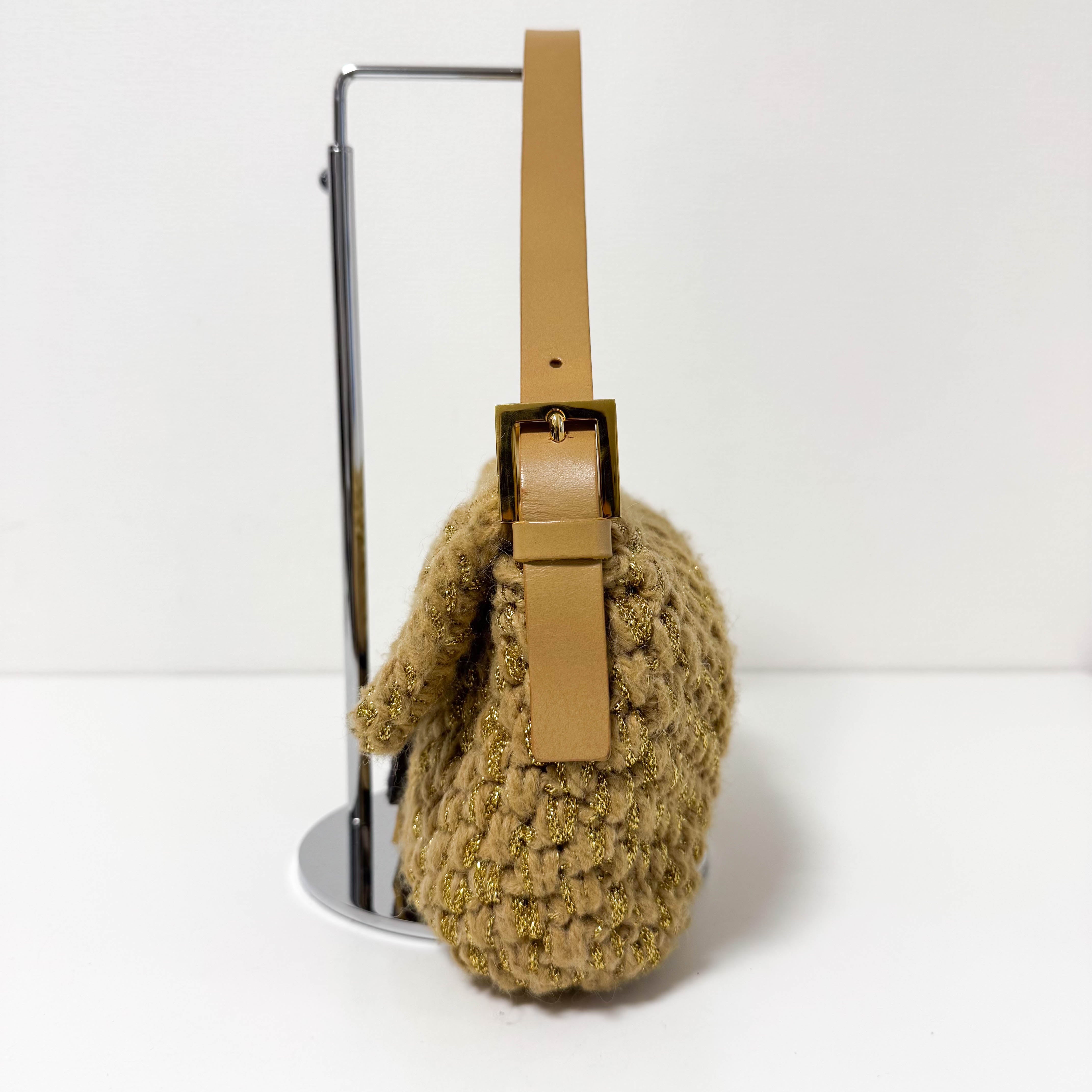 Baguette Wool Gold Shoulder Bag