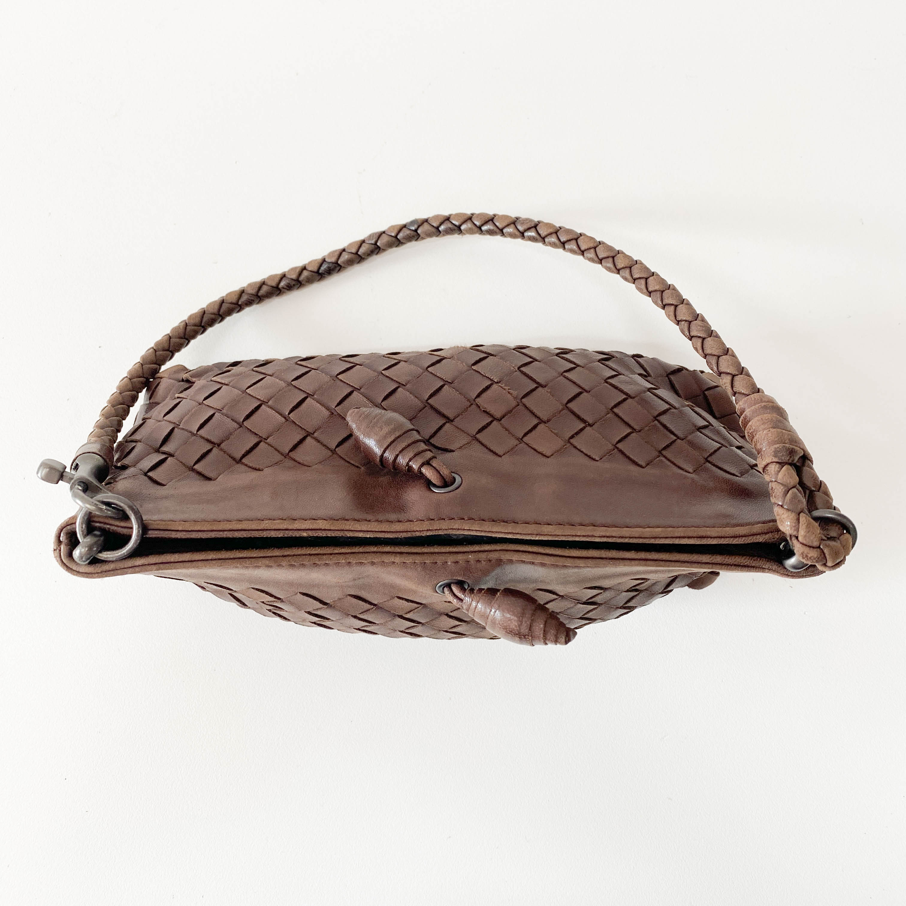 Intrecciato Brown Leather Shoulder Bag
