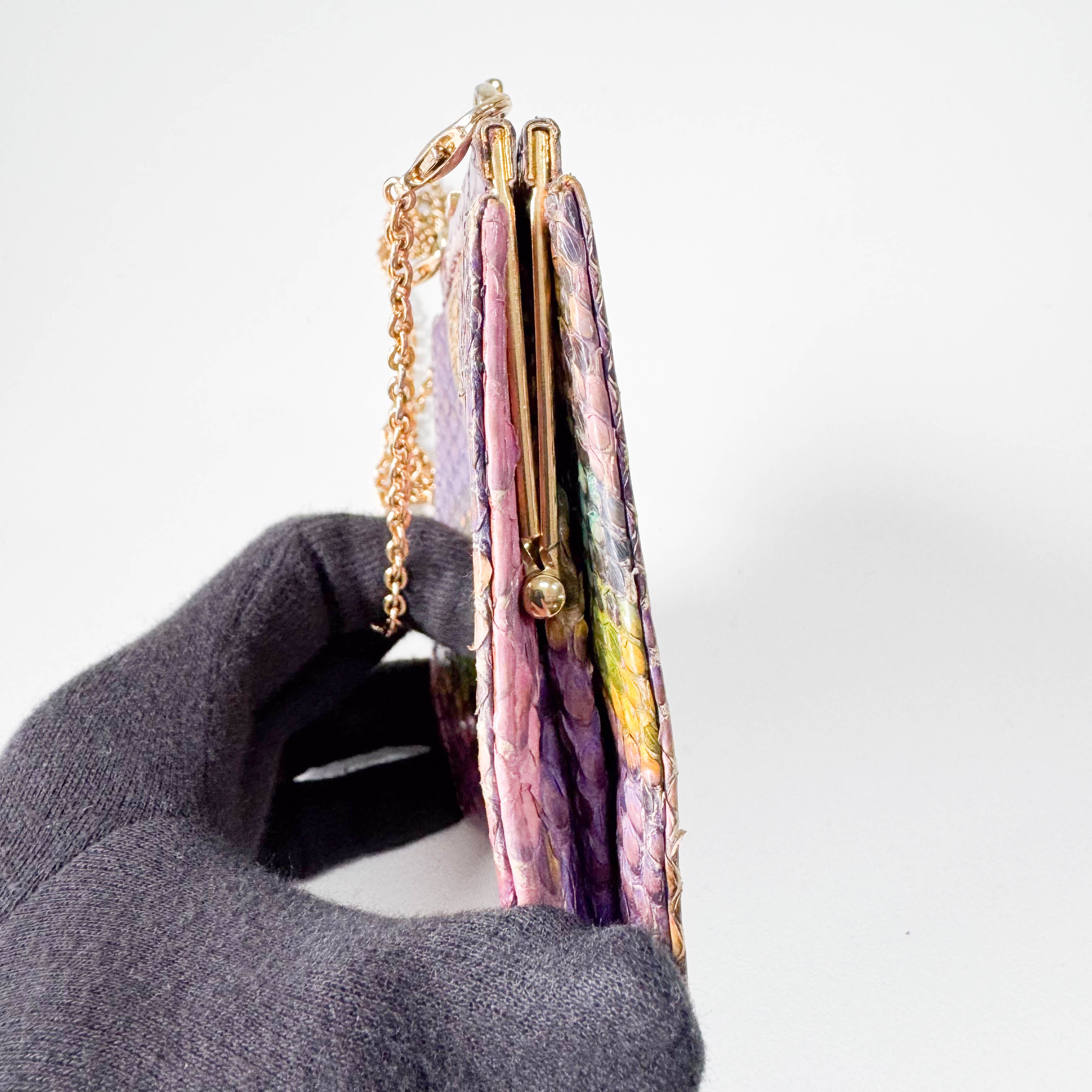 Multi-color Phyton Coin Case with Chain Strap