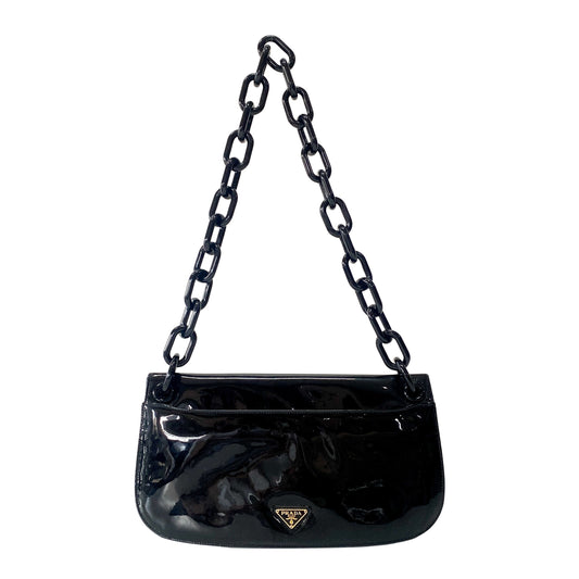 Black Patent Leather Plastic Chain Shoulder Bag