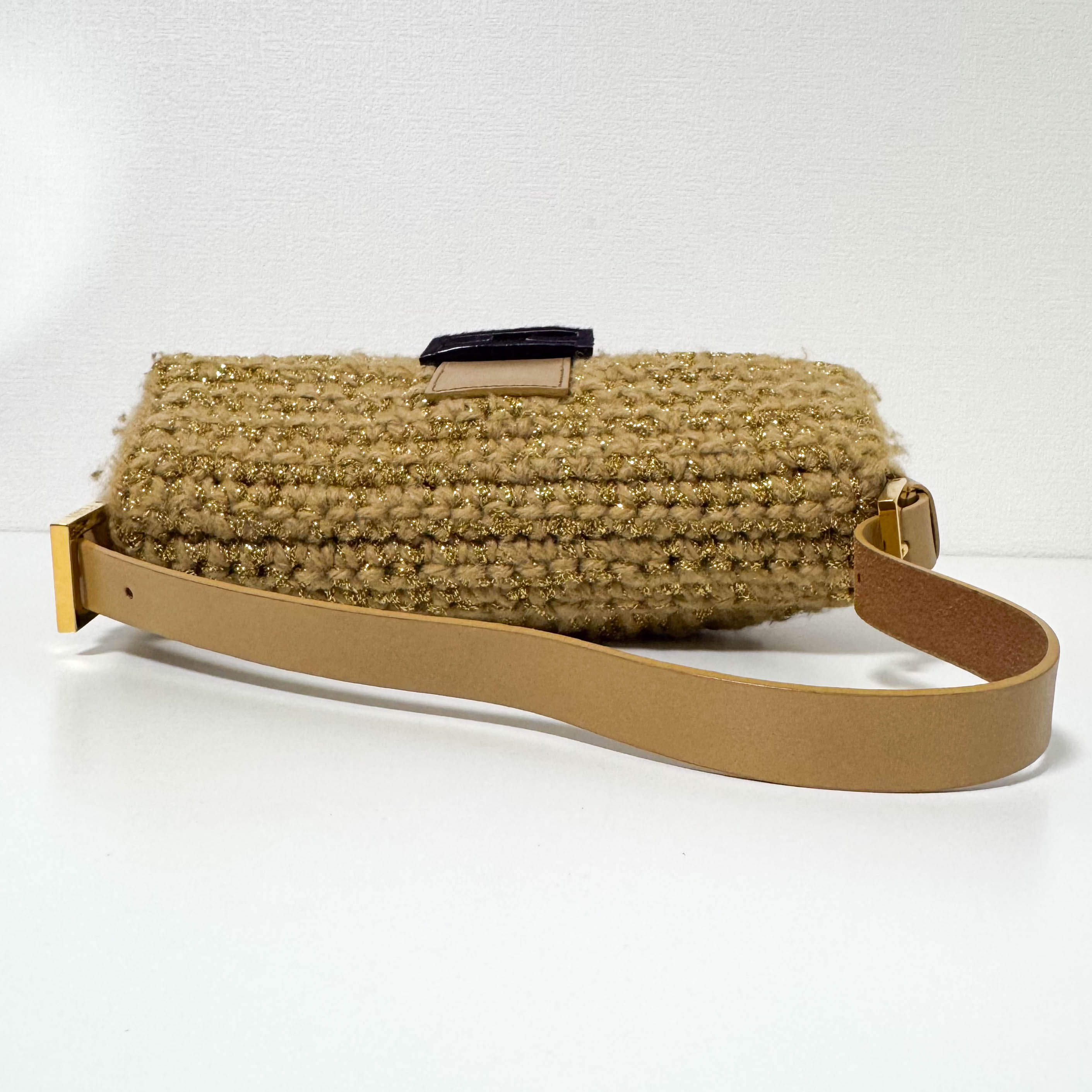 Baguette Wool Gold Shoulder Bag