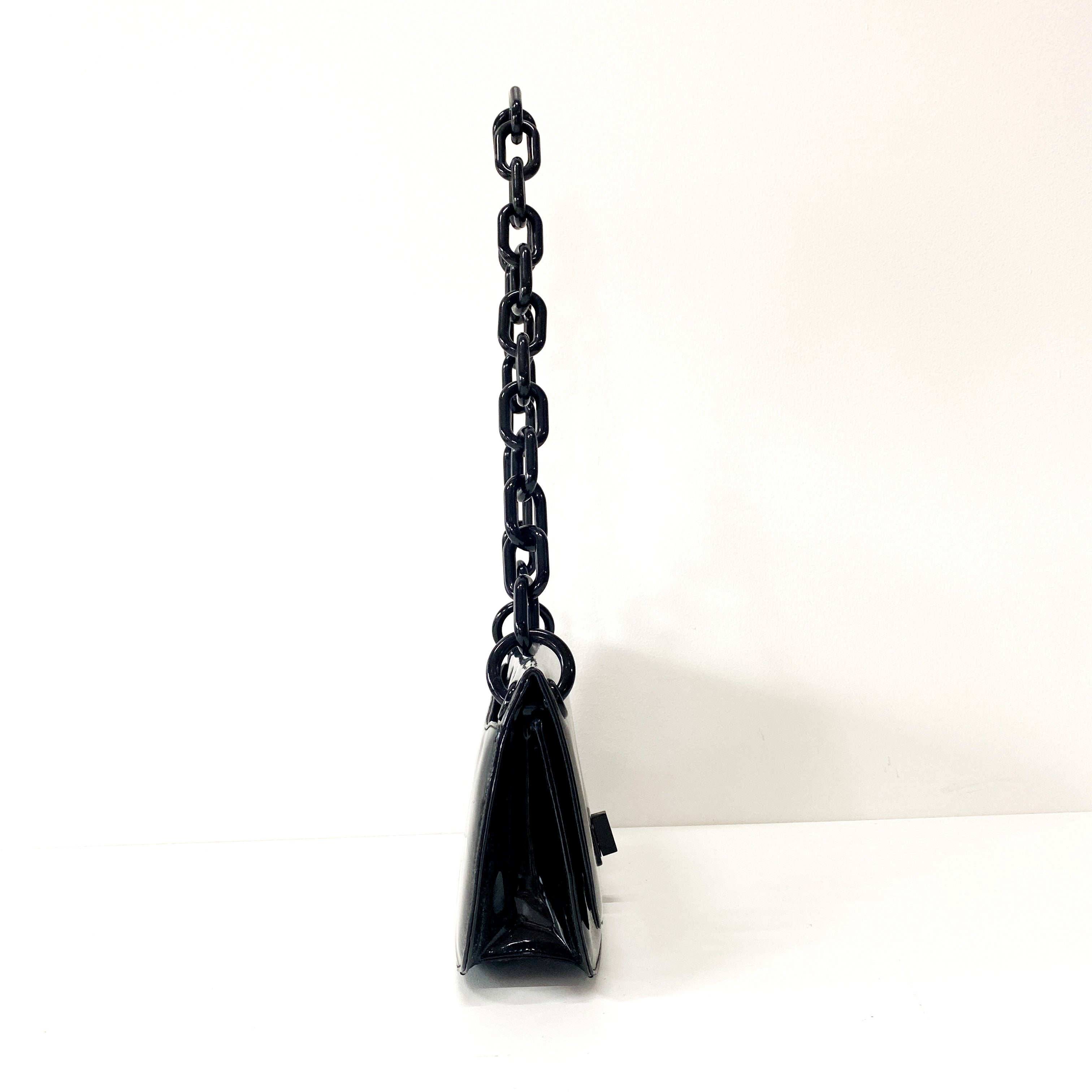 Black Patent Leather Plastic Chain Shoulder Bag