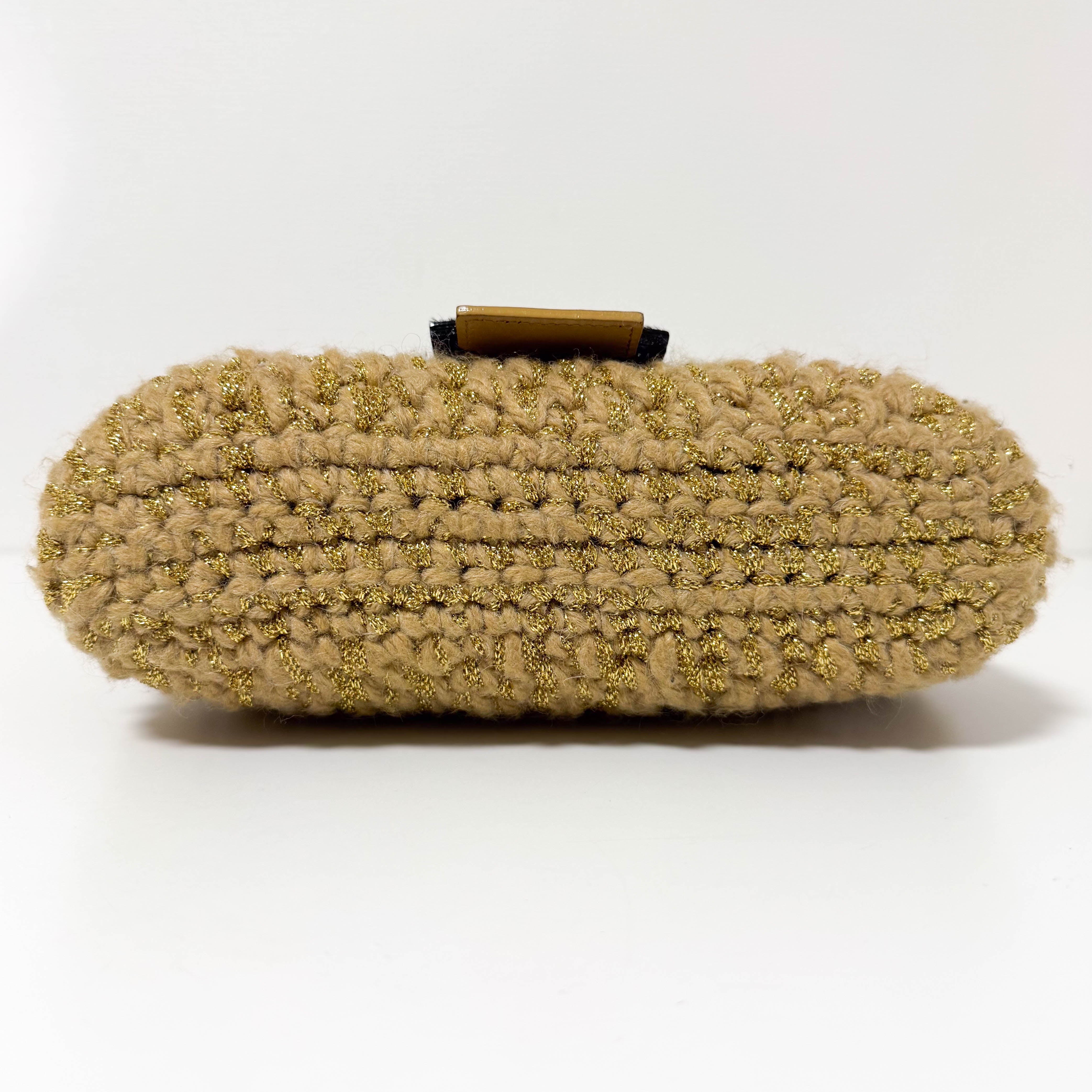 Baguette Wool Gold Shoulder Bag