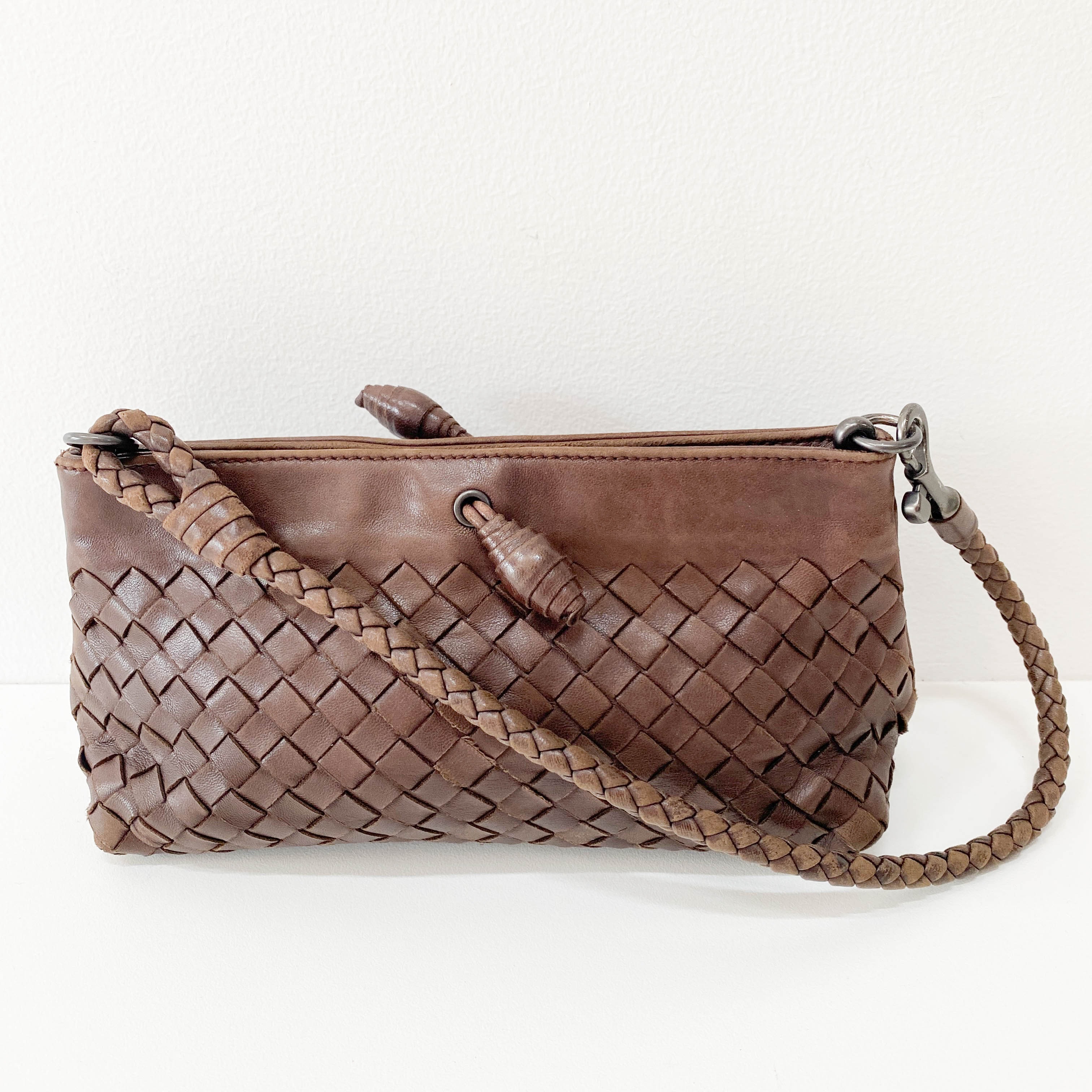 Intrecciato Brown Leather Shoulder Bag