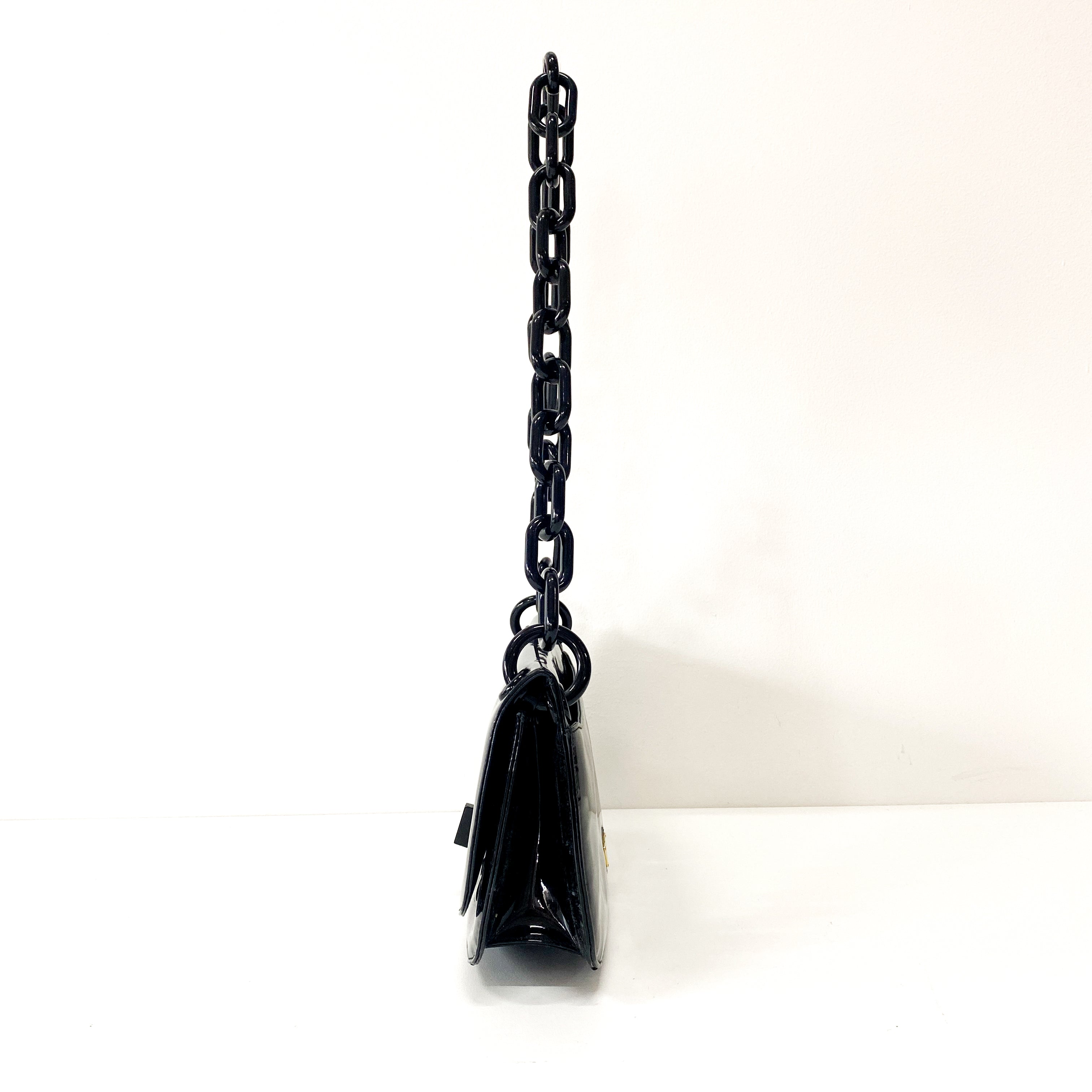 Black Patent Leather Plastic Chain Shoulder Bag