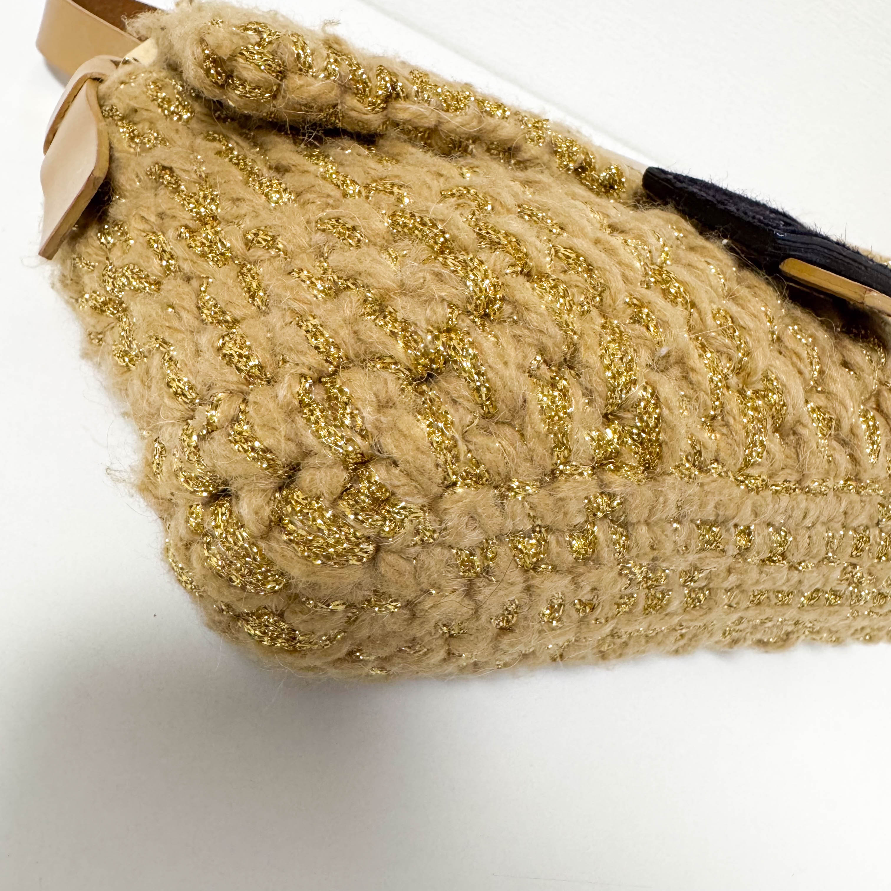 Baguette Wool Gold Shoulder Bag