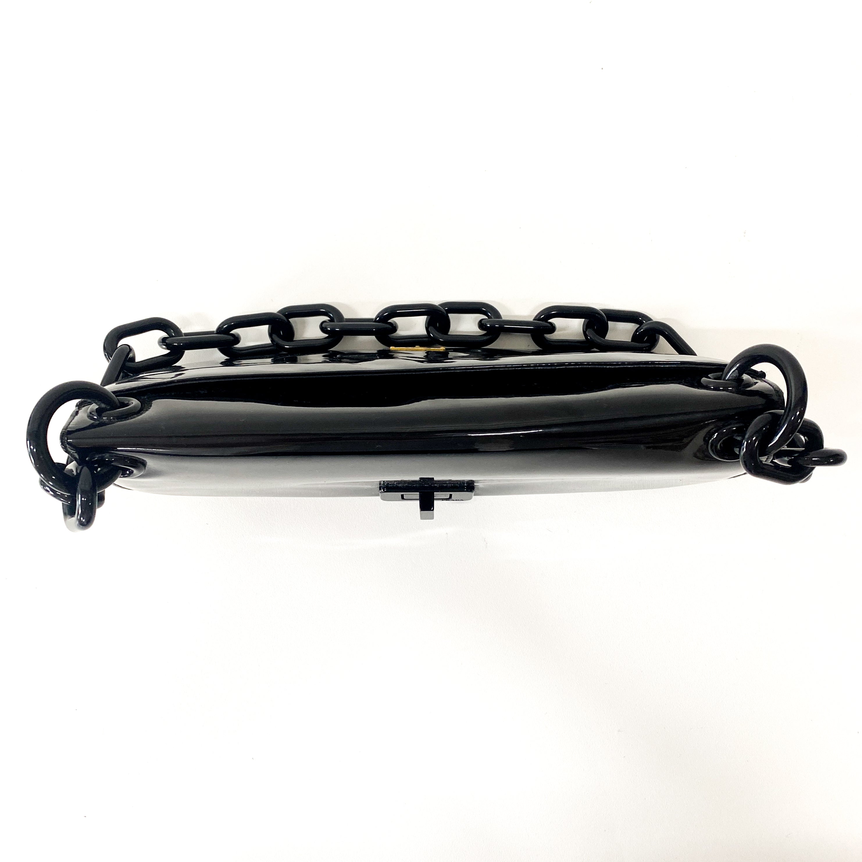 Black Patent Leather Plastic Chain Shoulder Bag