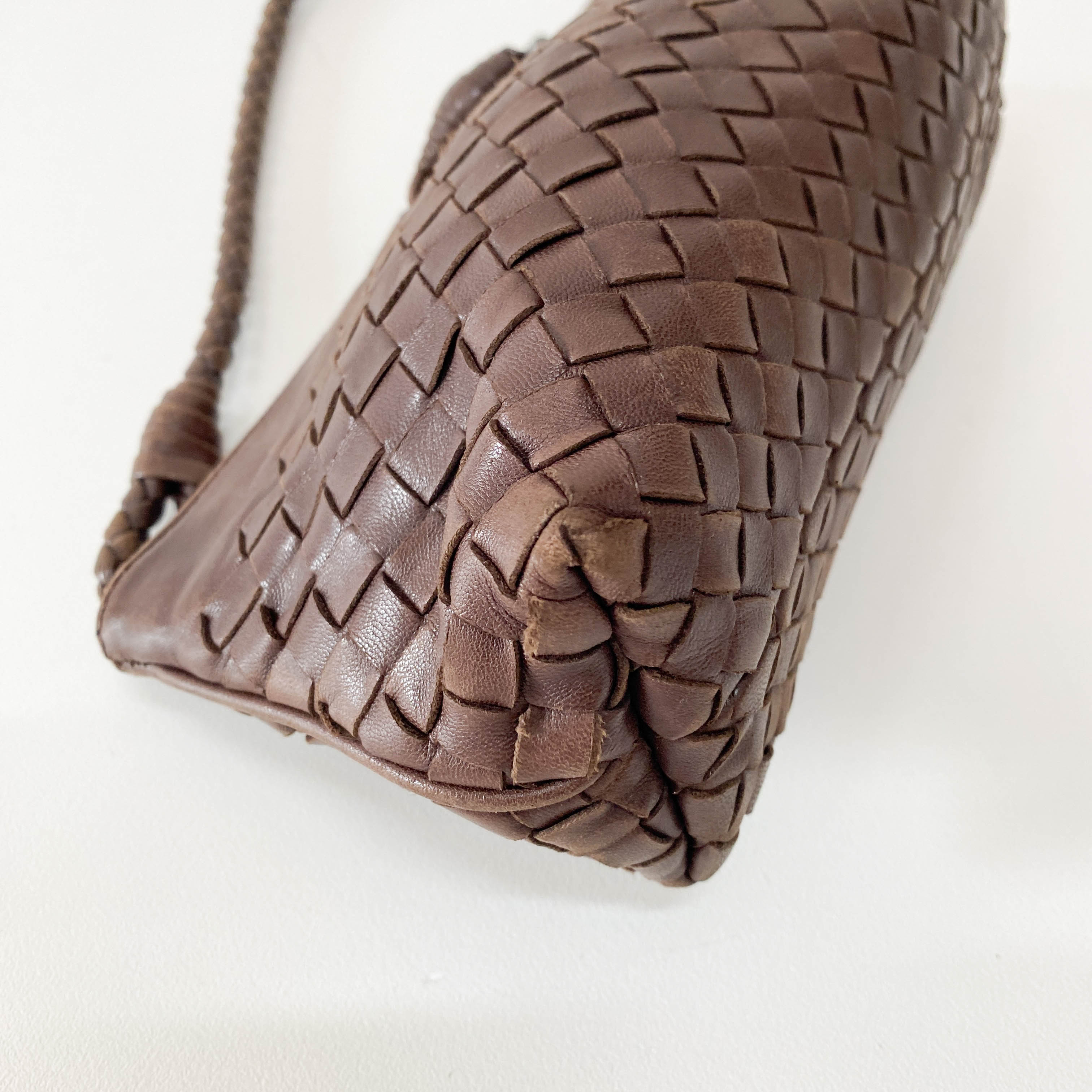 Intrecciato Brown Leather Shoulder Bag