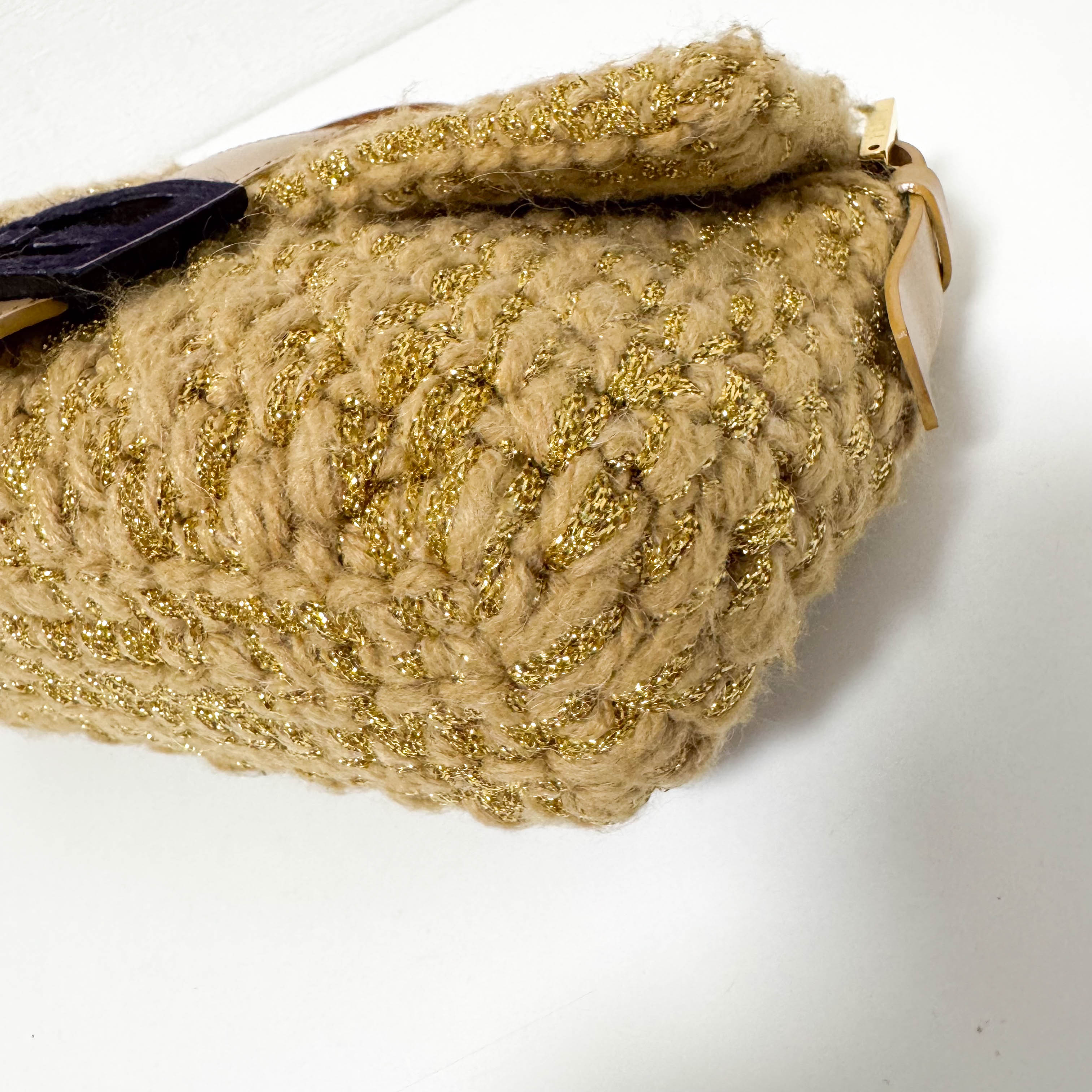 Baguette Wool Gold Shoulder Bag