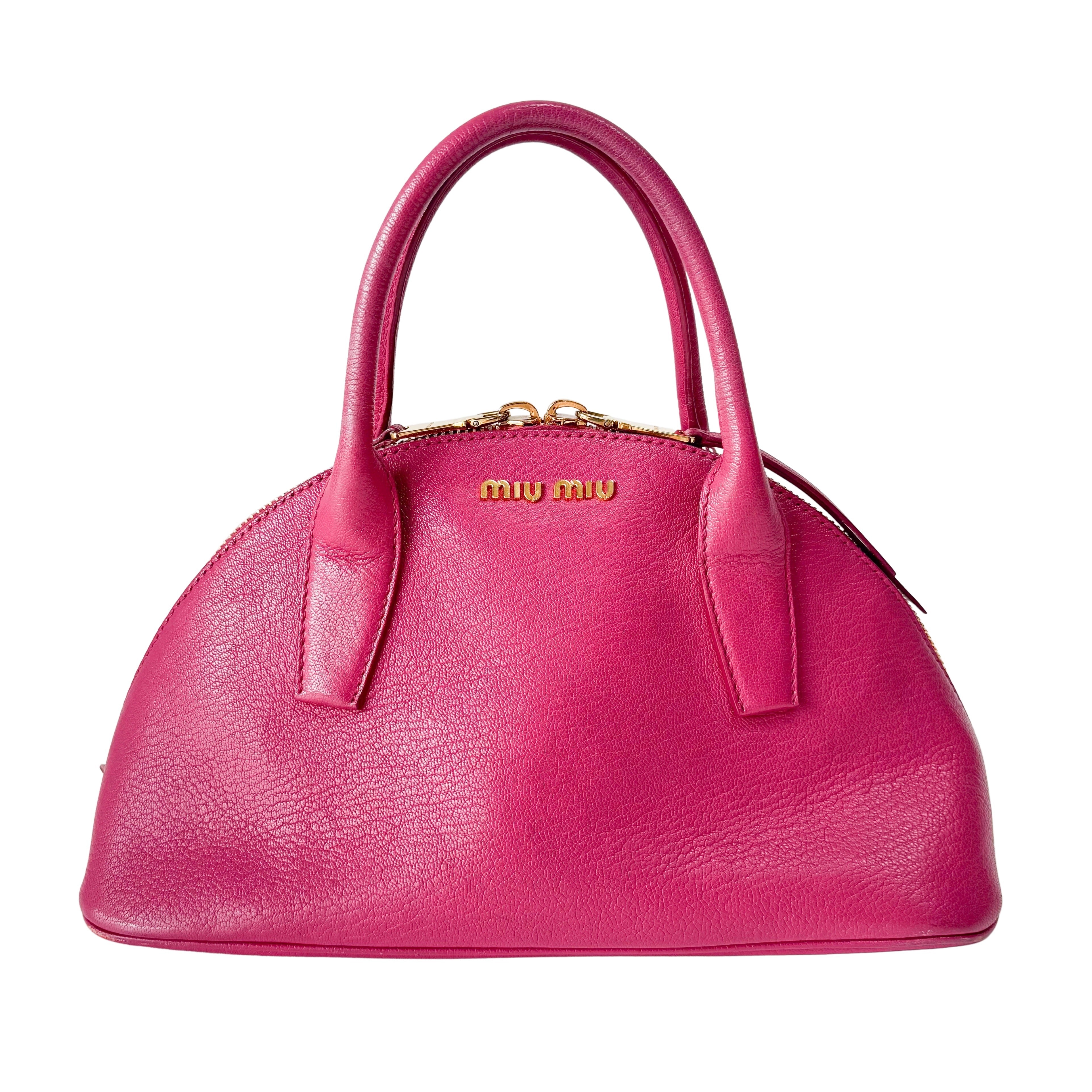 Pink Leather Bowling Bag