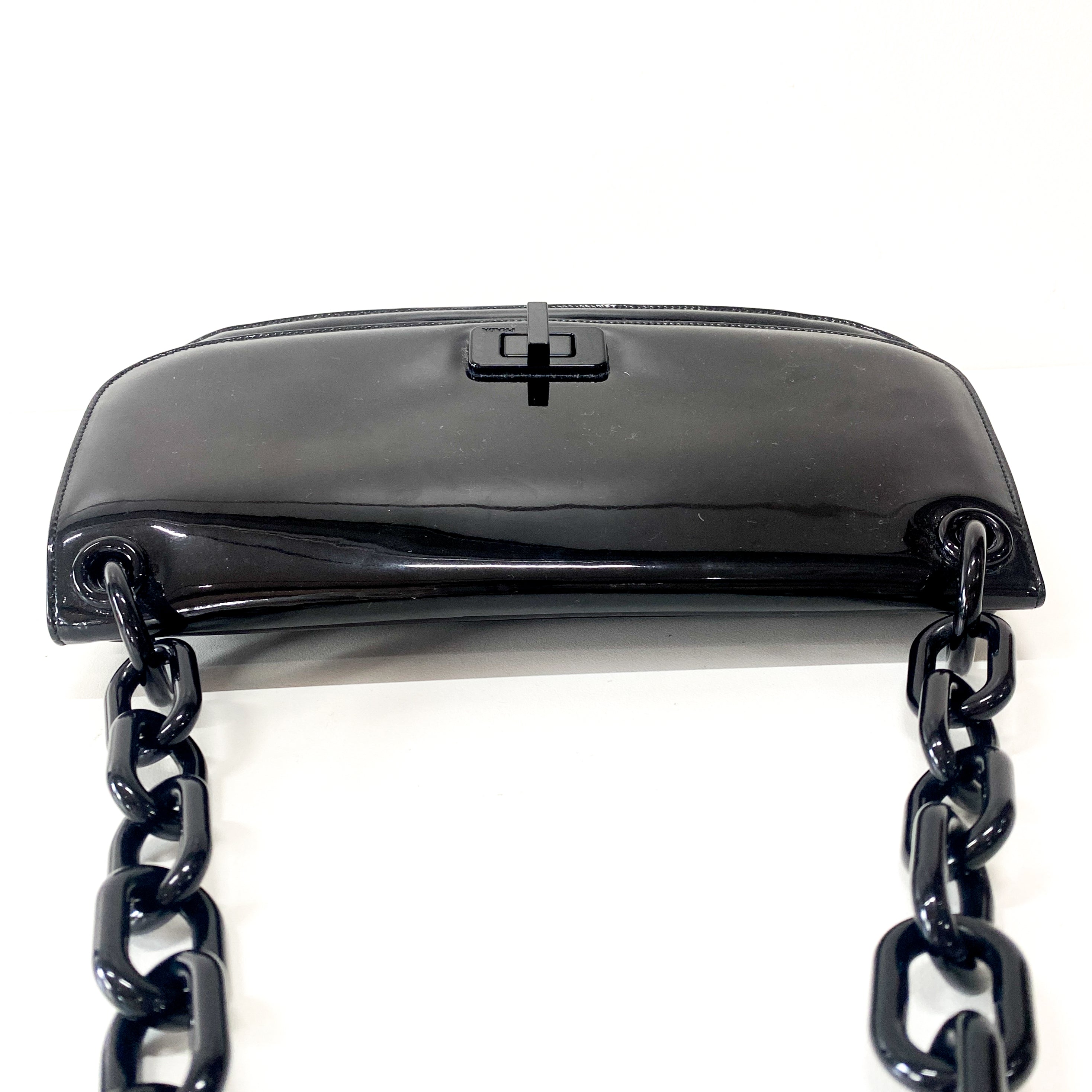 Black Patent Leather Plastic Chain Shoulder Bag