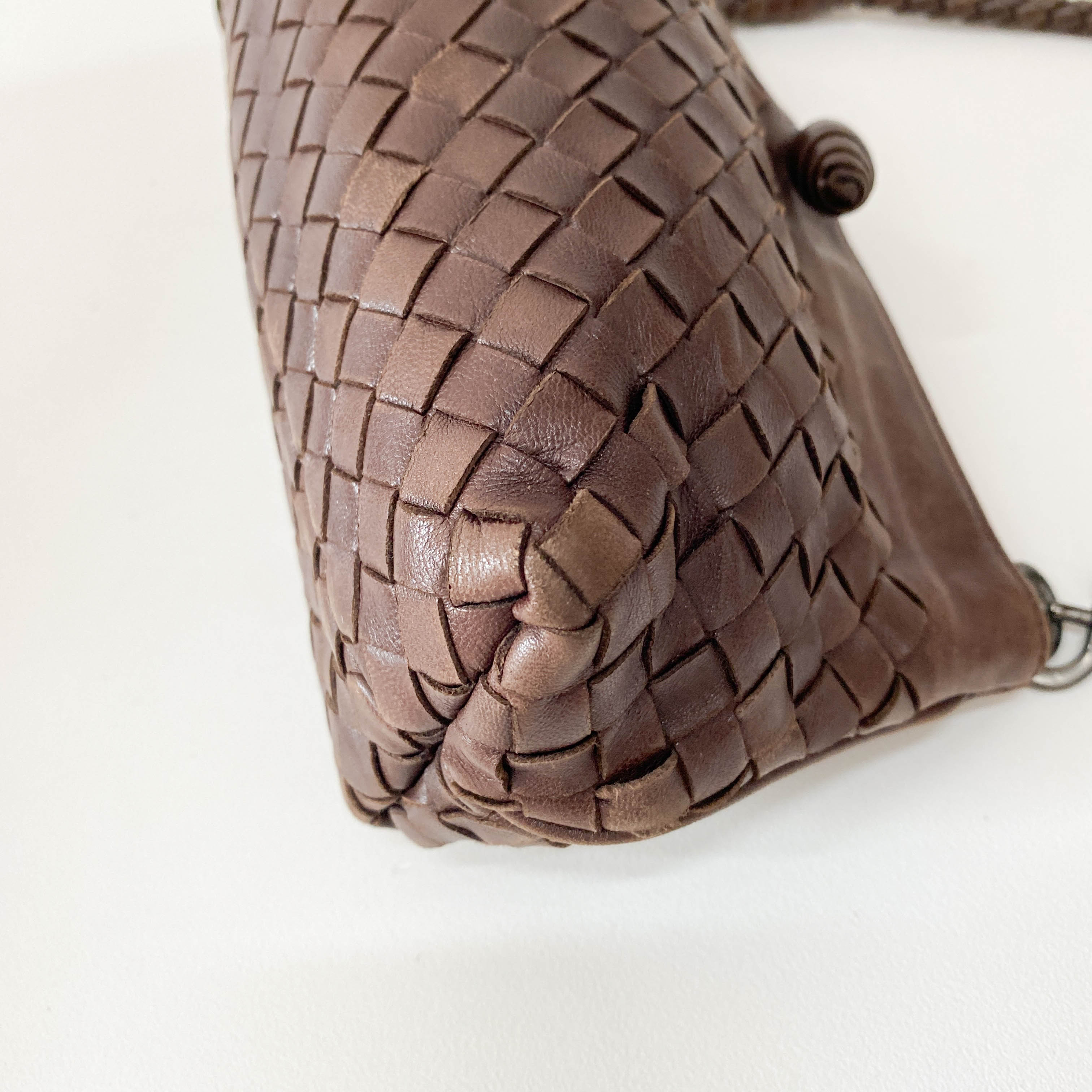 Intrecciato Brown Leather Shoulder Bag