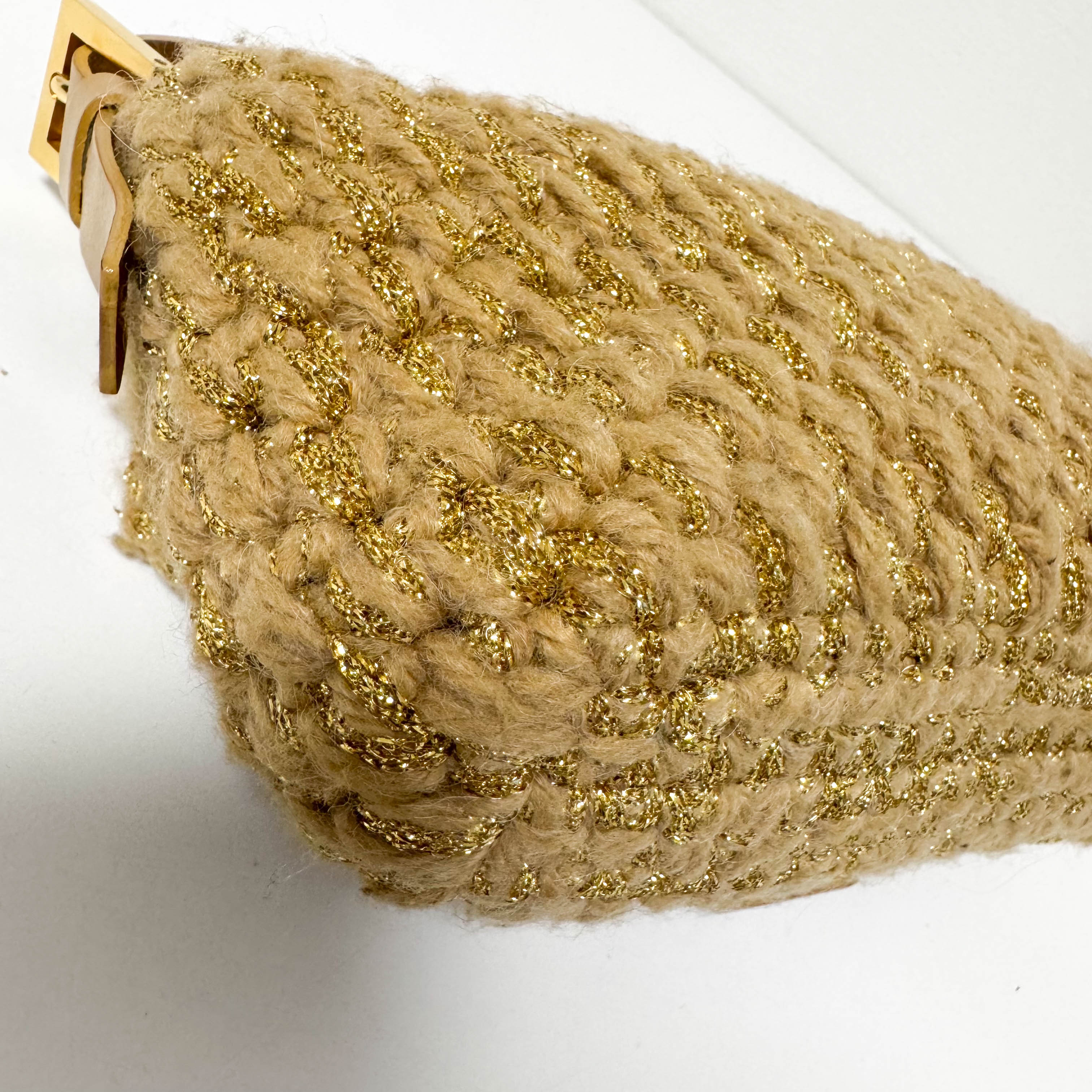 Baguette Wool Gold Shoulder Bag
