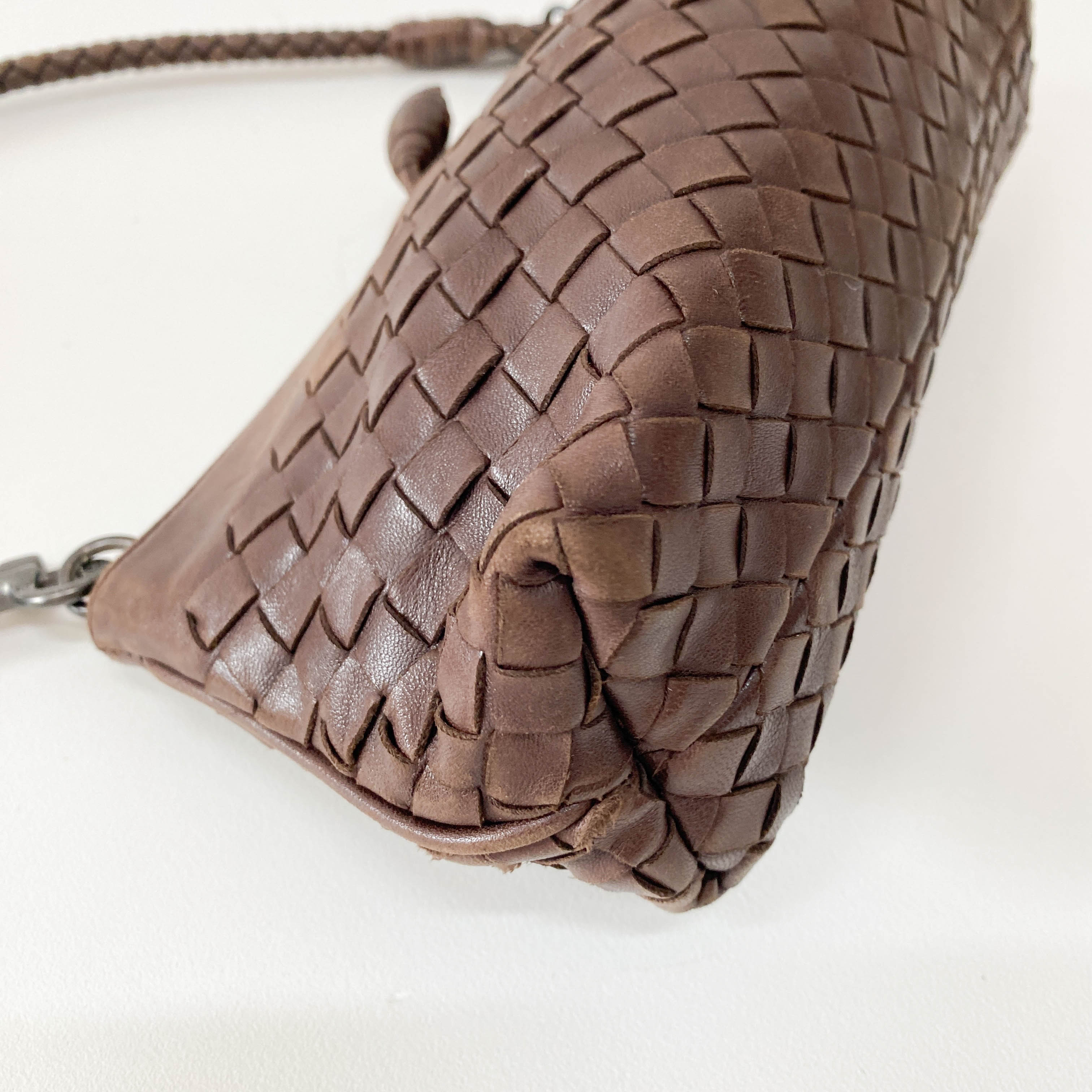 Intrecciato Brown Leather Shoulder Bag