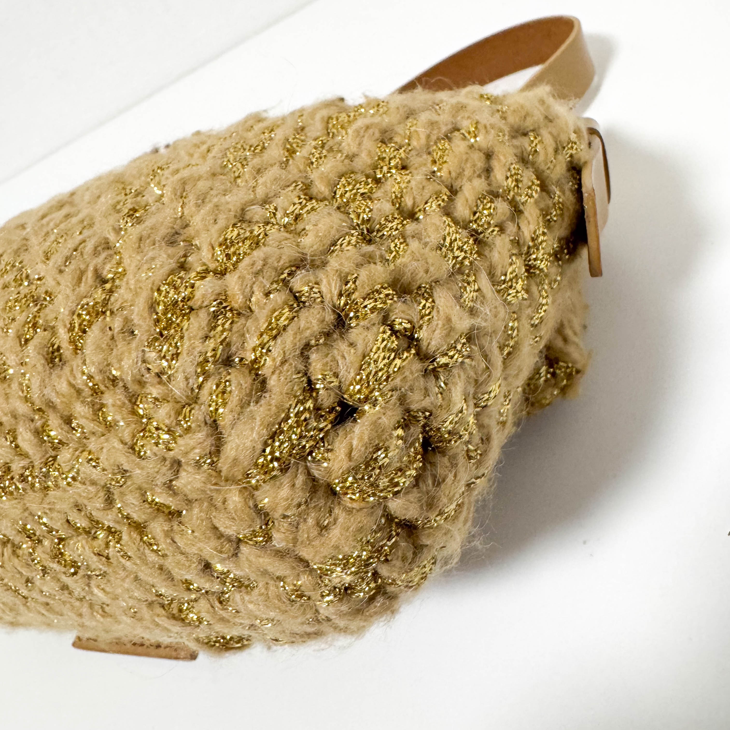 Baguette Wool Gold Shoulder Bag