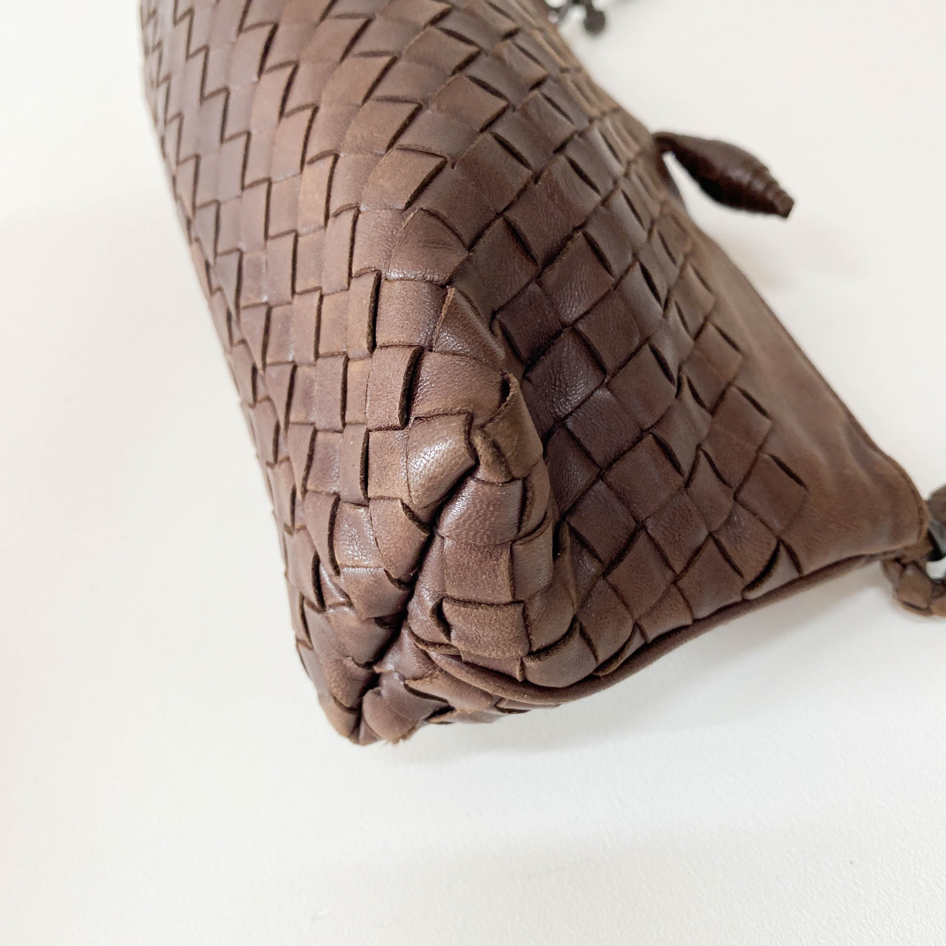 Intrecciato Brown Leather Shoulder Bag