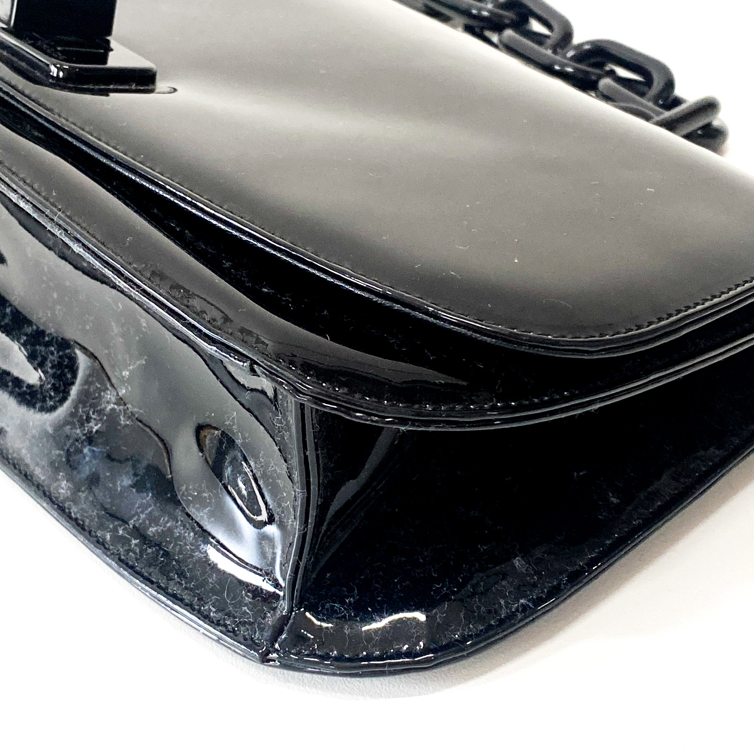 Black Patent Leather Plastic Chain Shoulder Bag