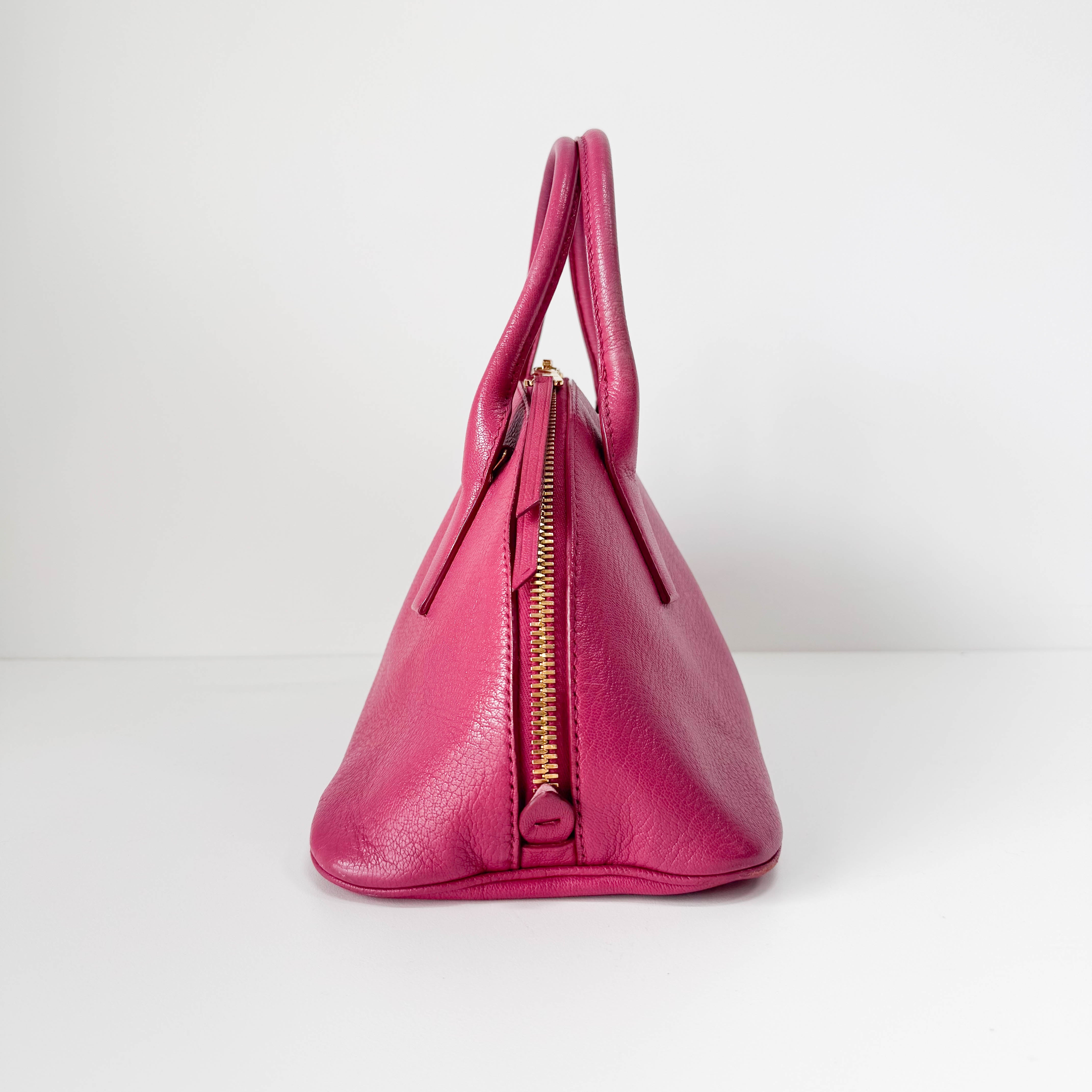 Pink Leather Bowling Bag