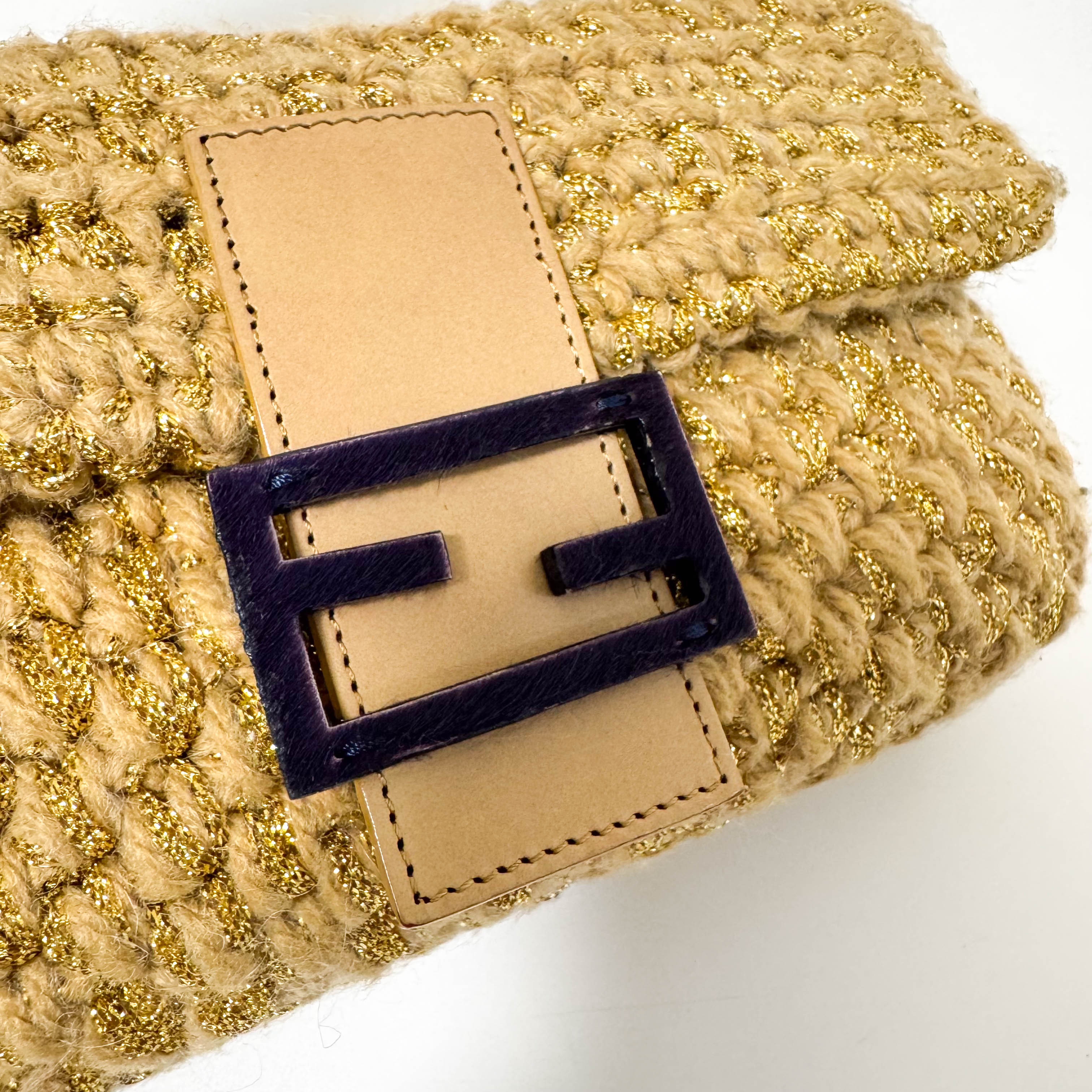 Baguette Wool Gold Shoulder Bag
