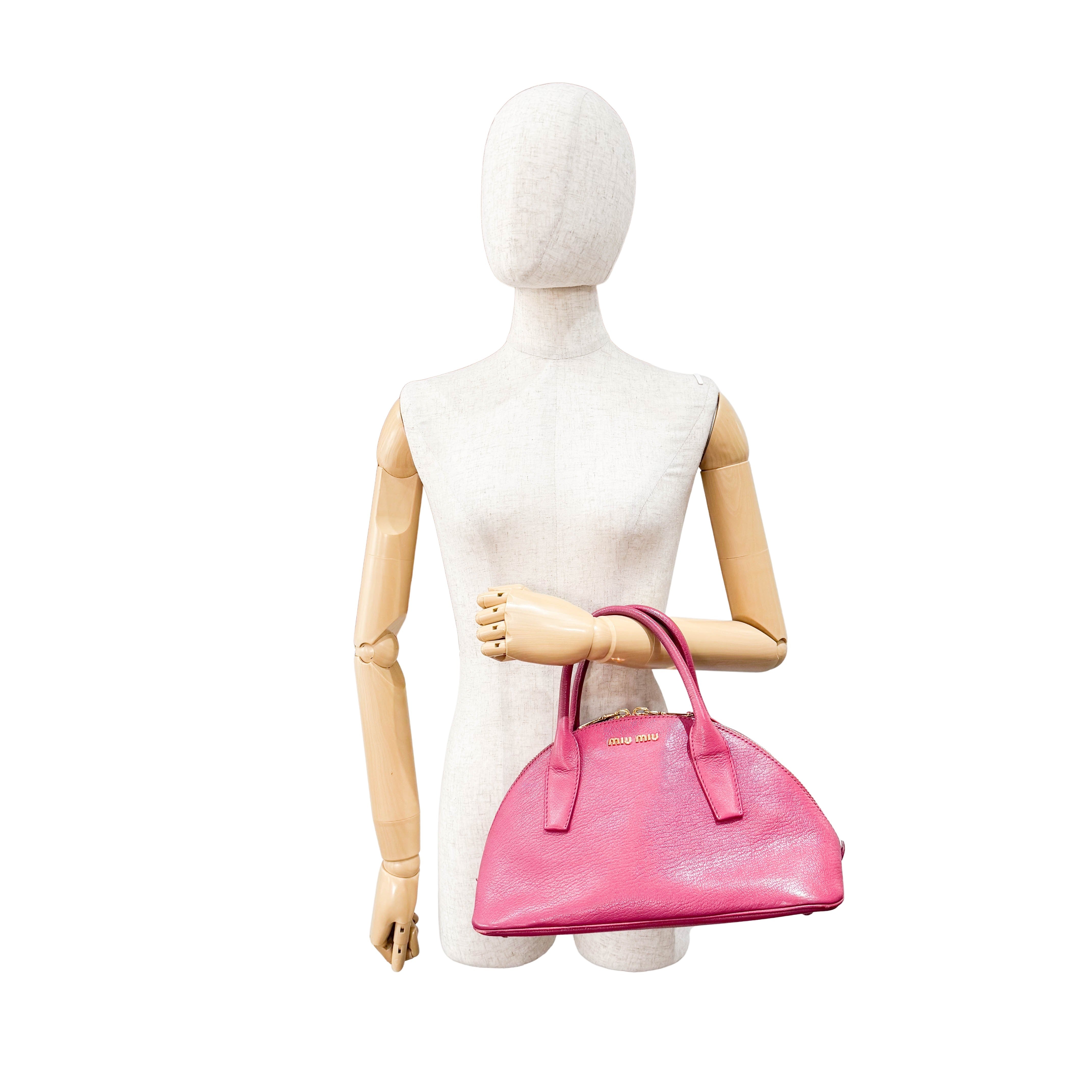 Pink Leather Bowling Bag