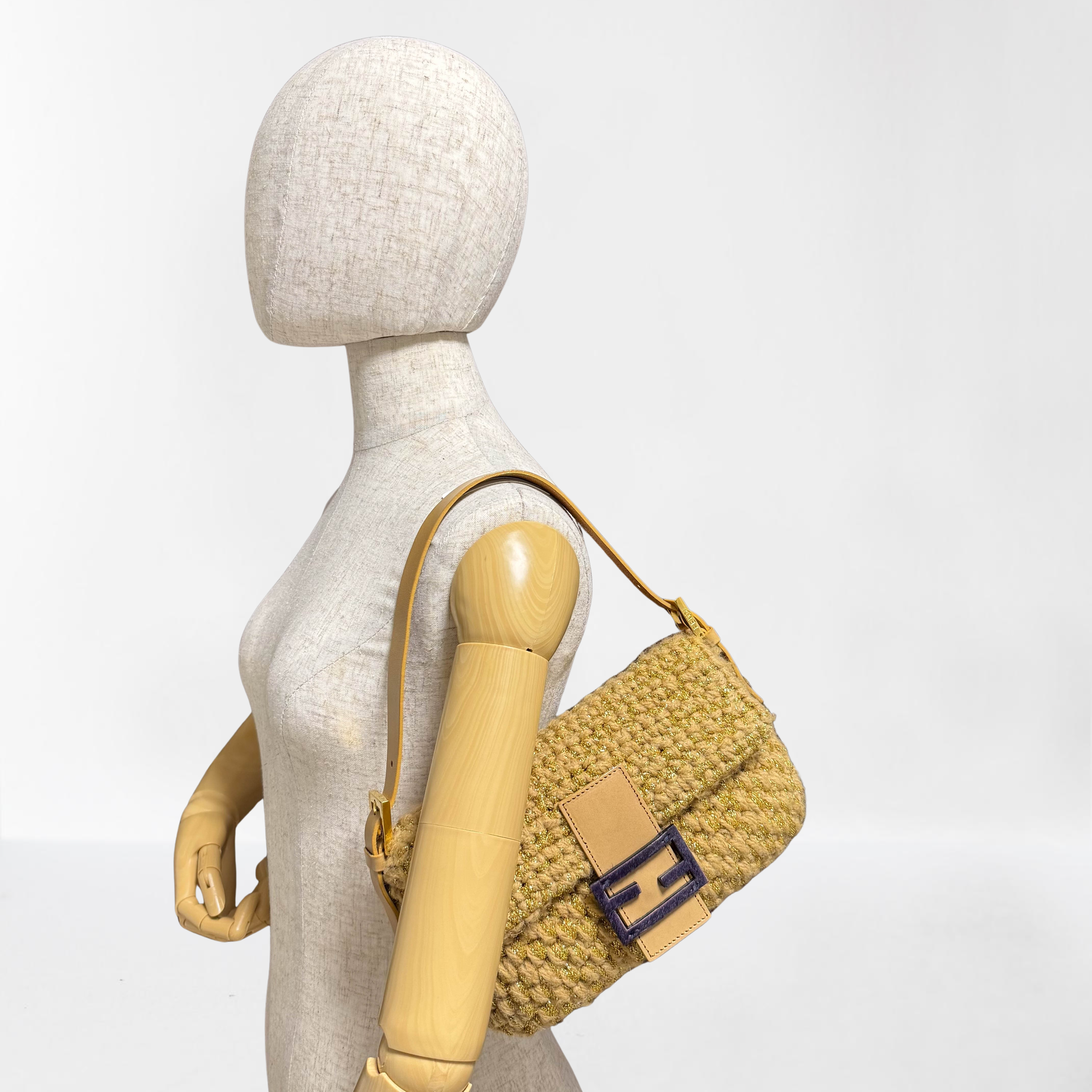 Baguette Wool Gold Shoulder Bag