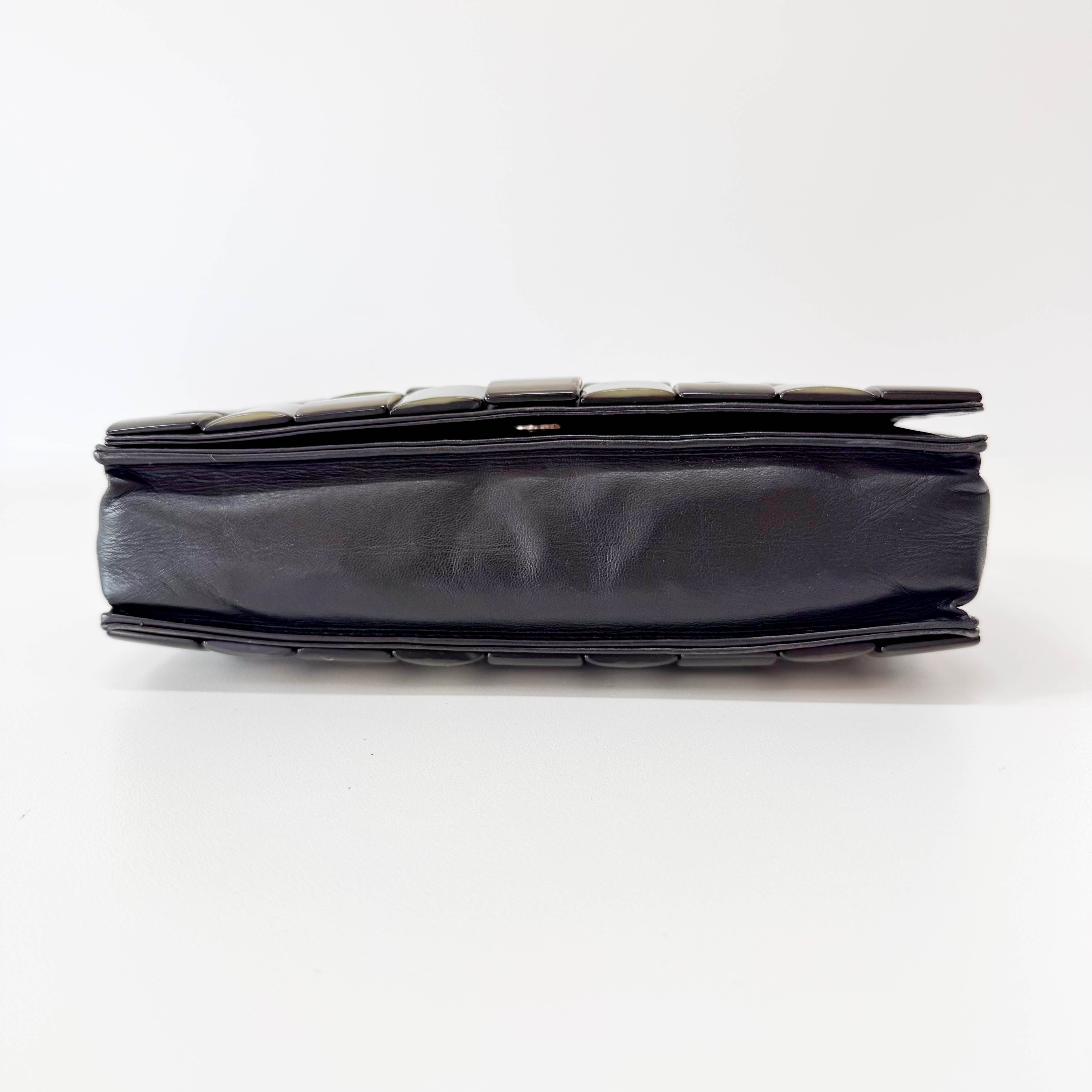 Vintage Cassette Square Mother of Pearl Embellished Black Leather Shoulder Bag