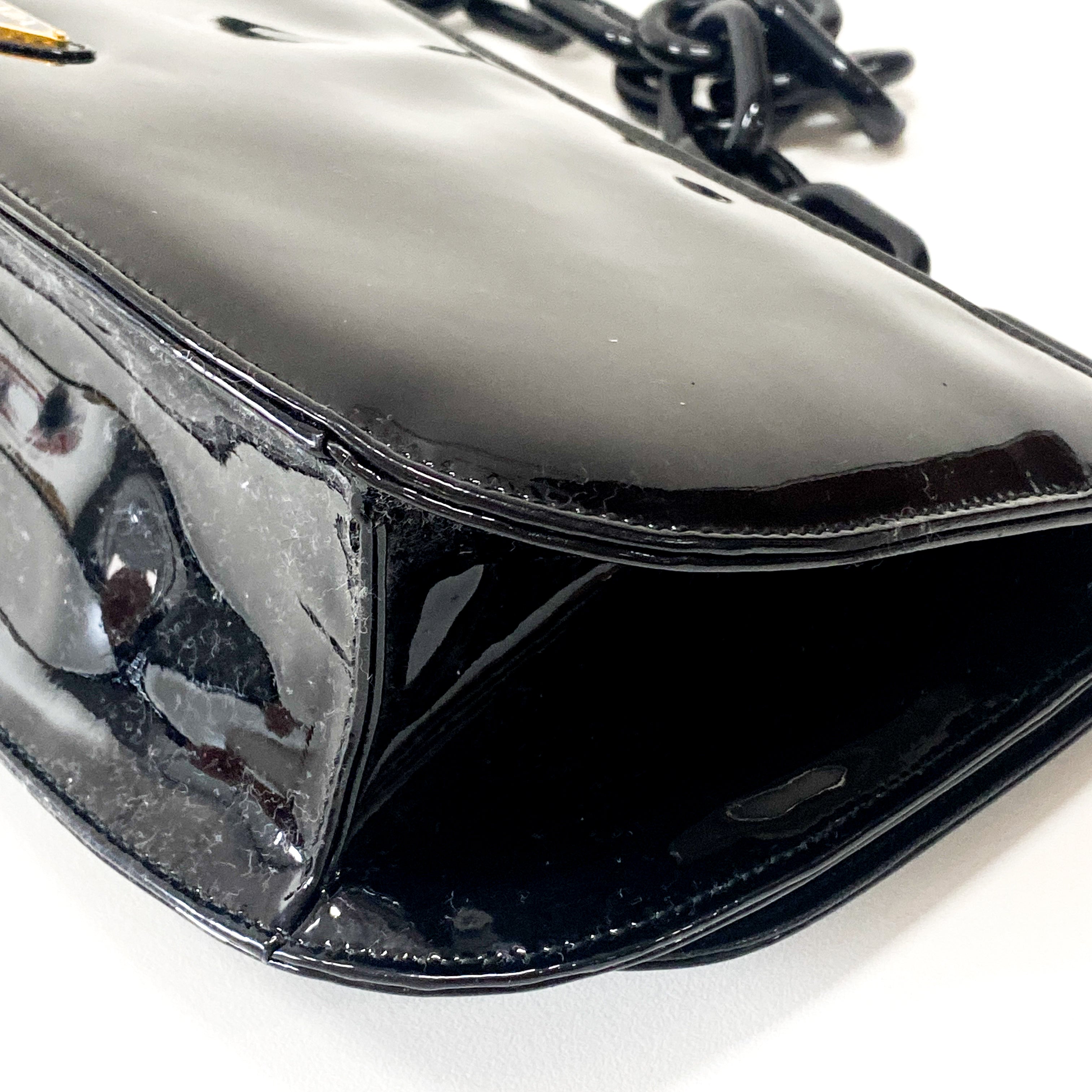 Black Patent Leather Plastic Chain Shoulder Bag