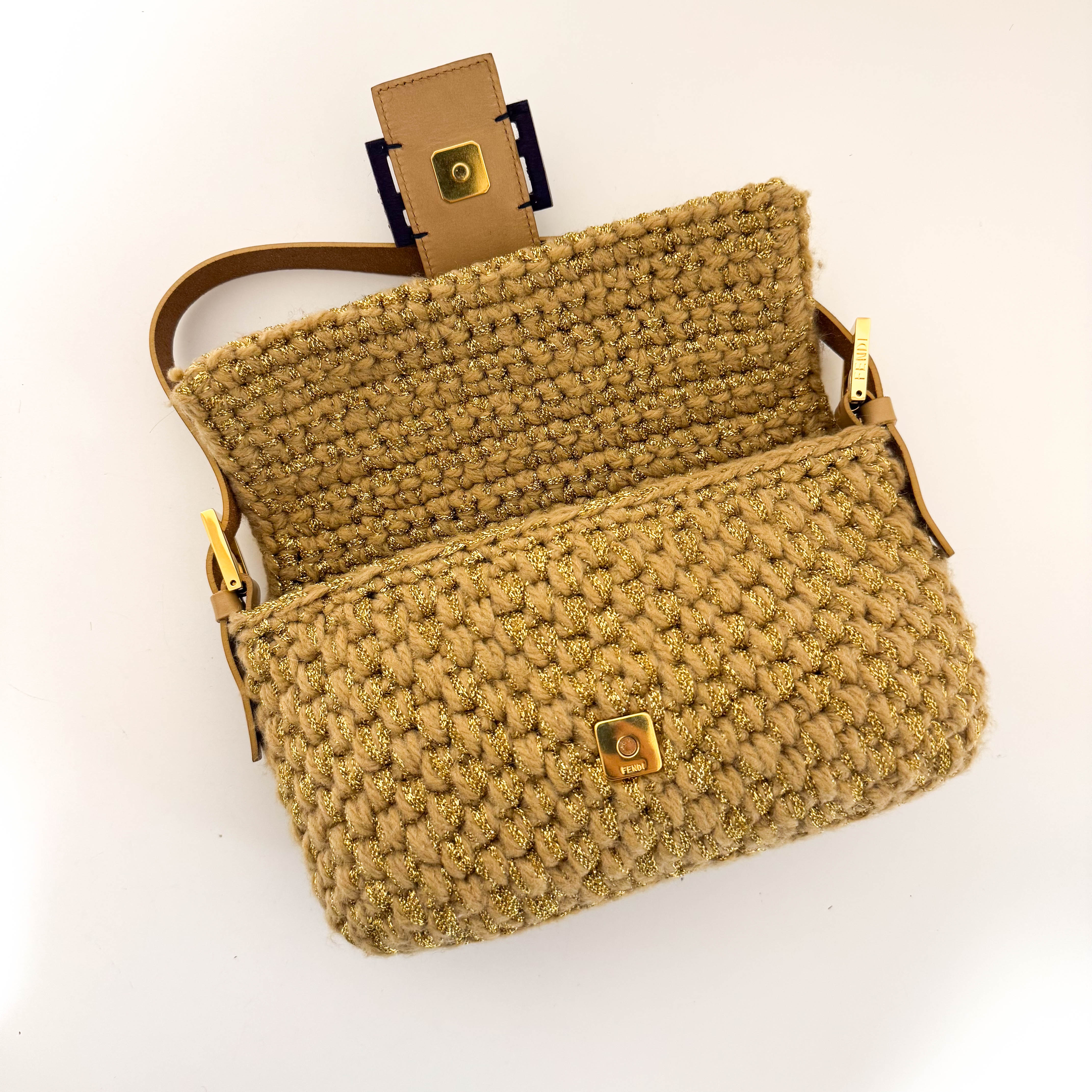 Baguette Wool Gold Shoulder Bag