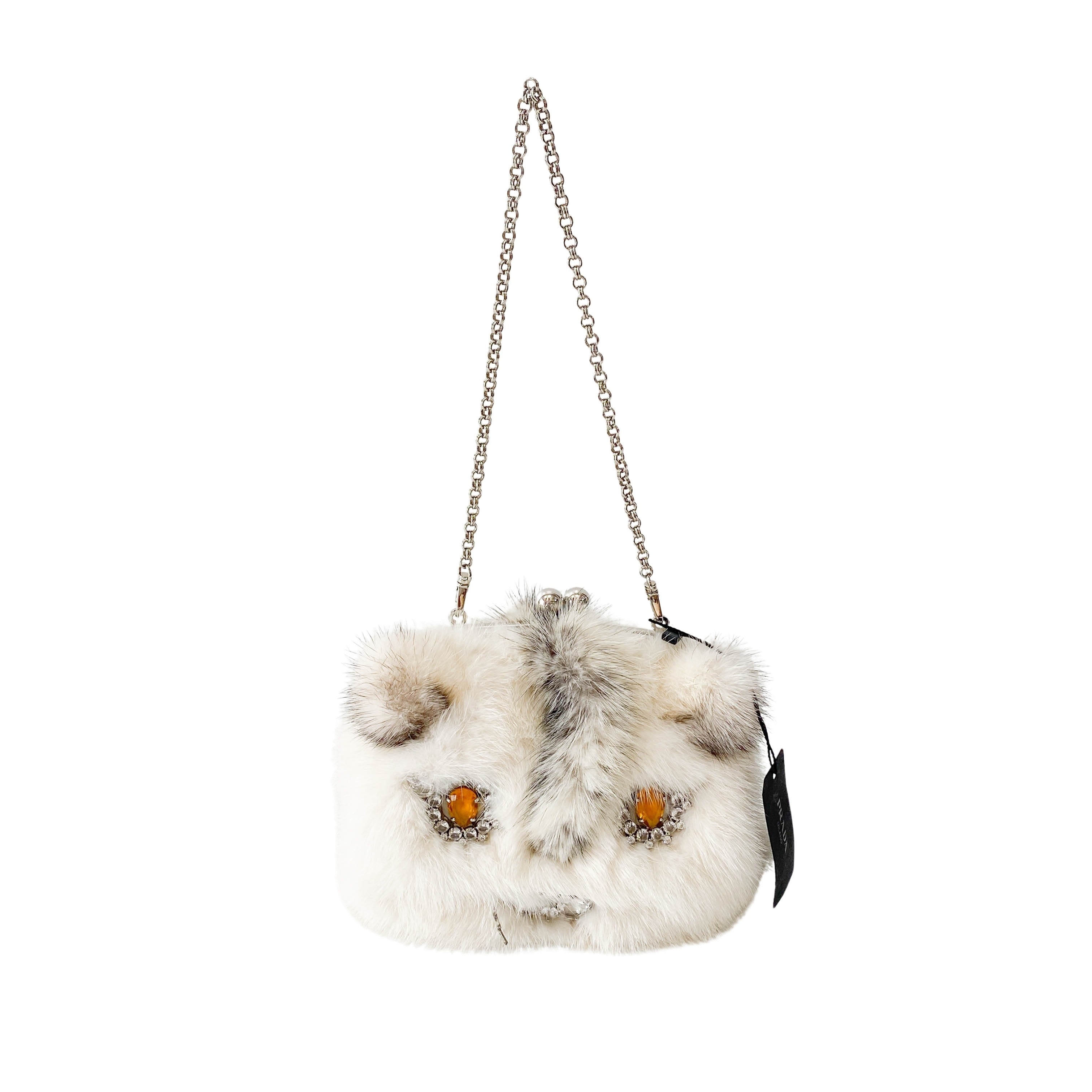 White Fur Chain Shoulder Bag