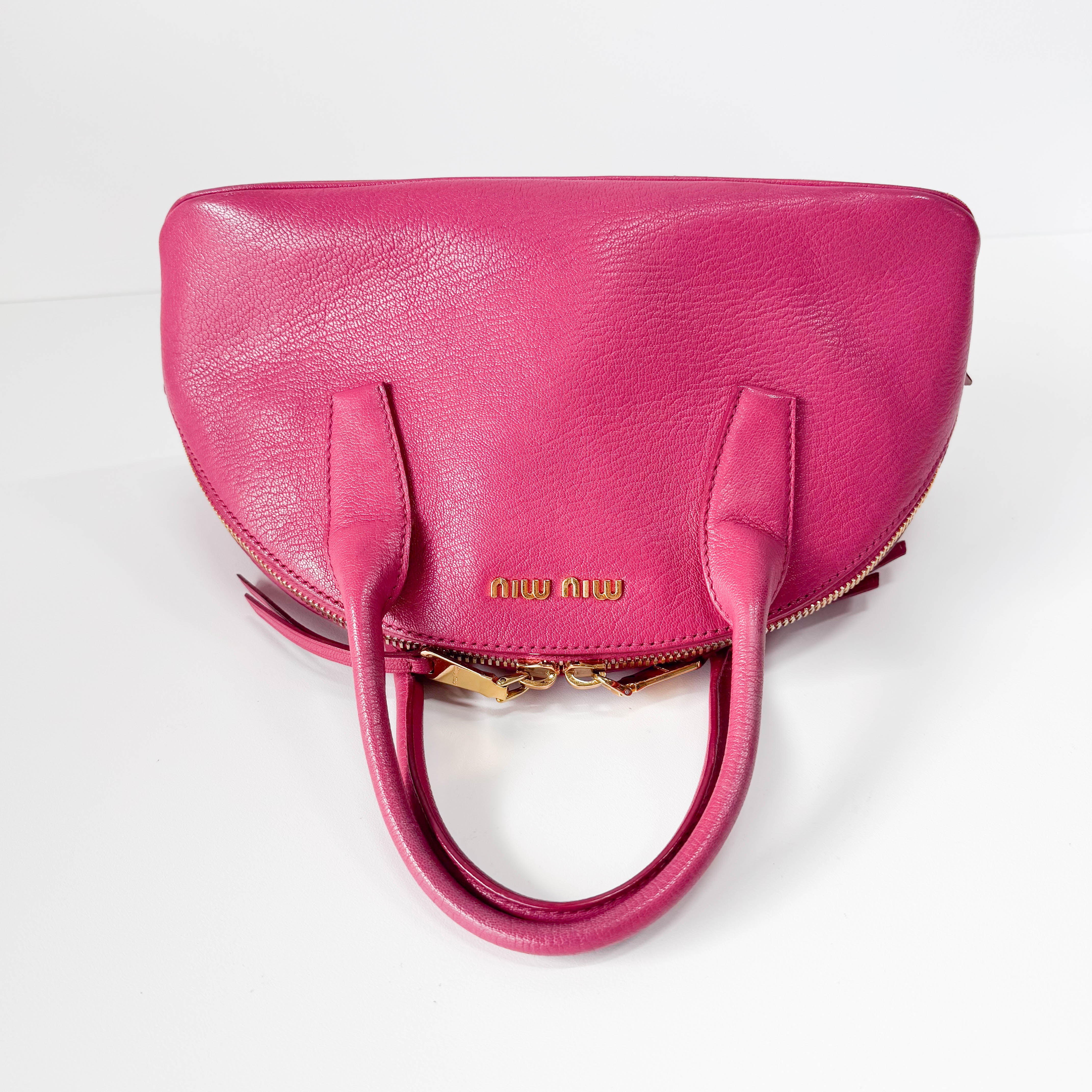 Pink Leather Bowling Bag