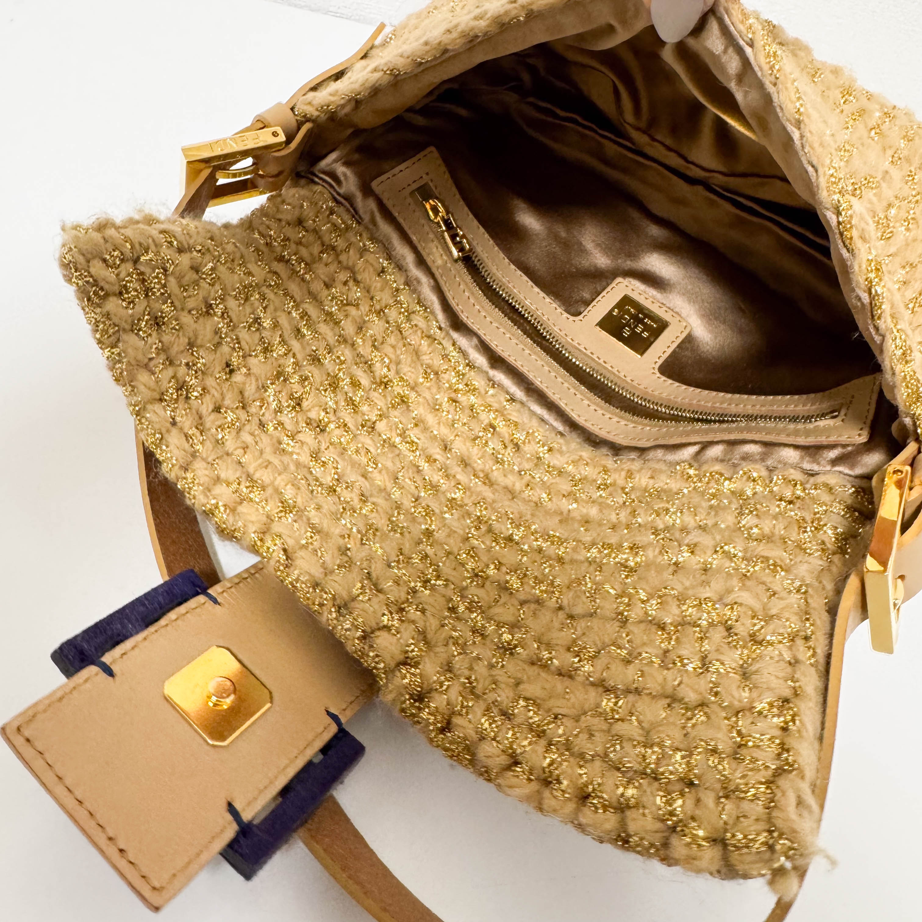 Baguette Wool Gold Shoulder Bag