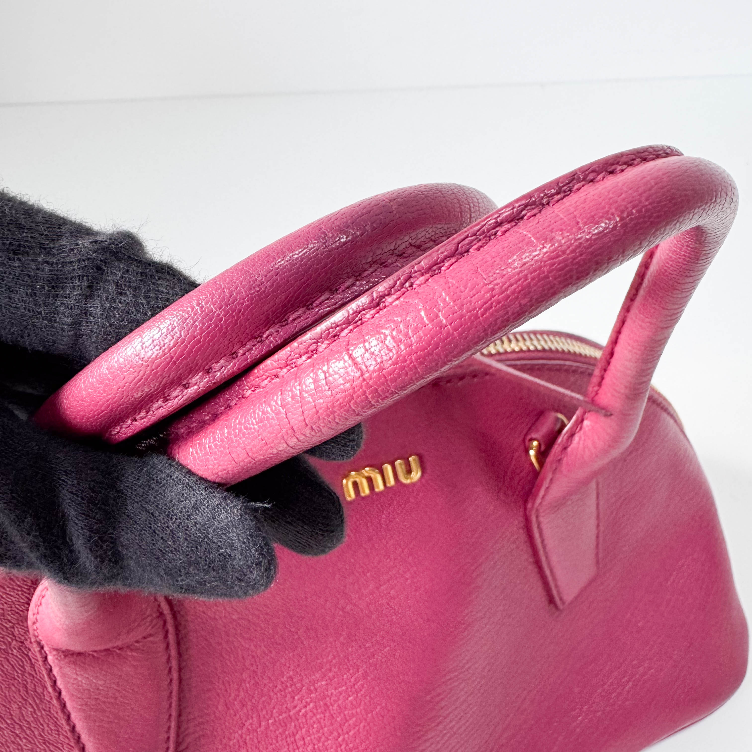 Pink Leather Bowling Bag