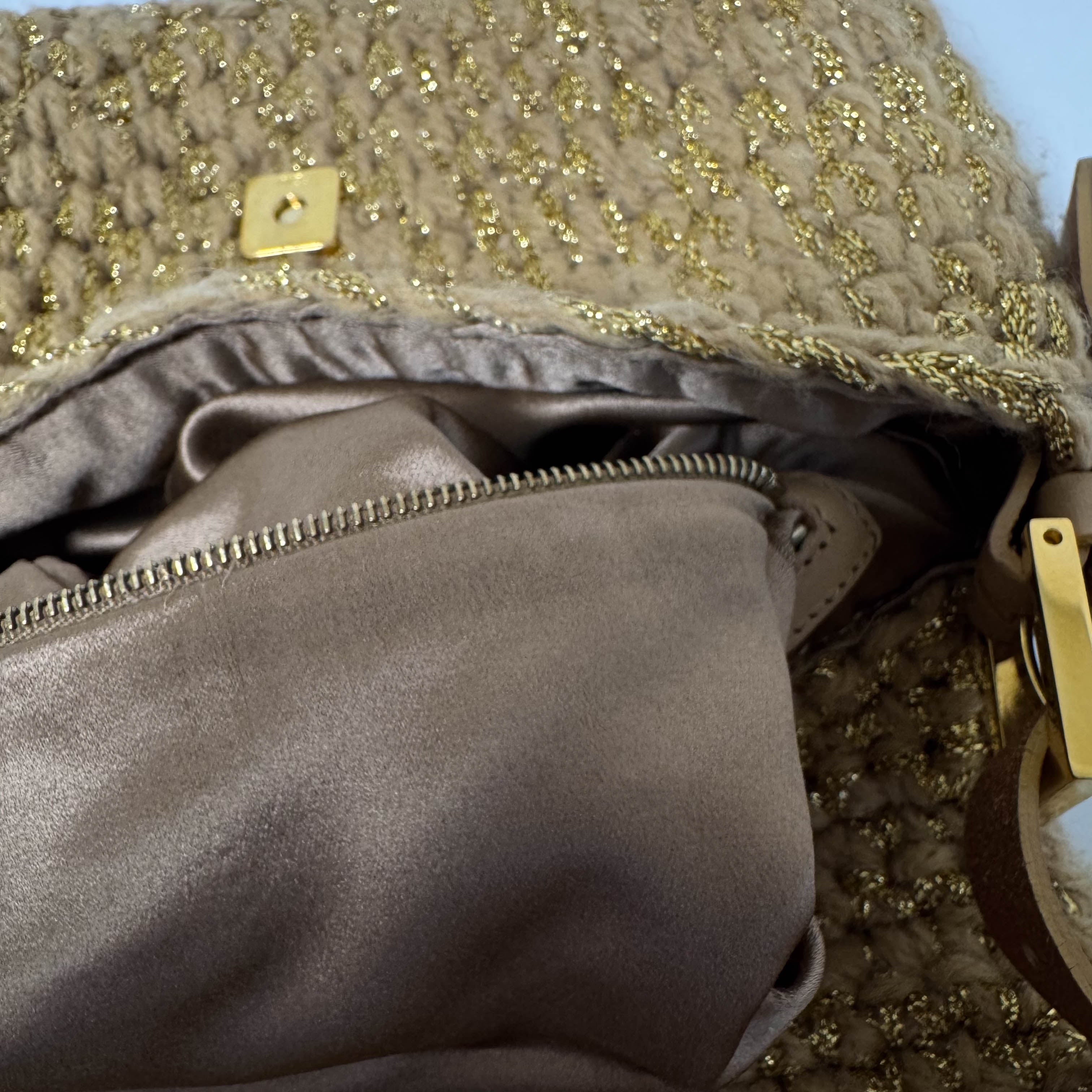 Baguette Wool Gold Shoulder Bag