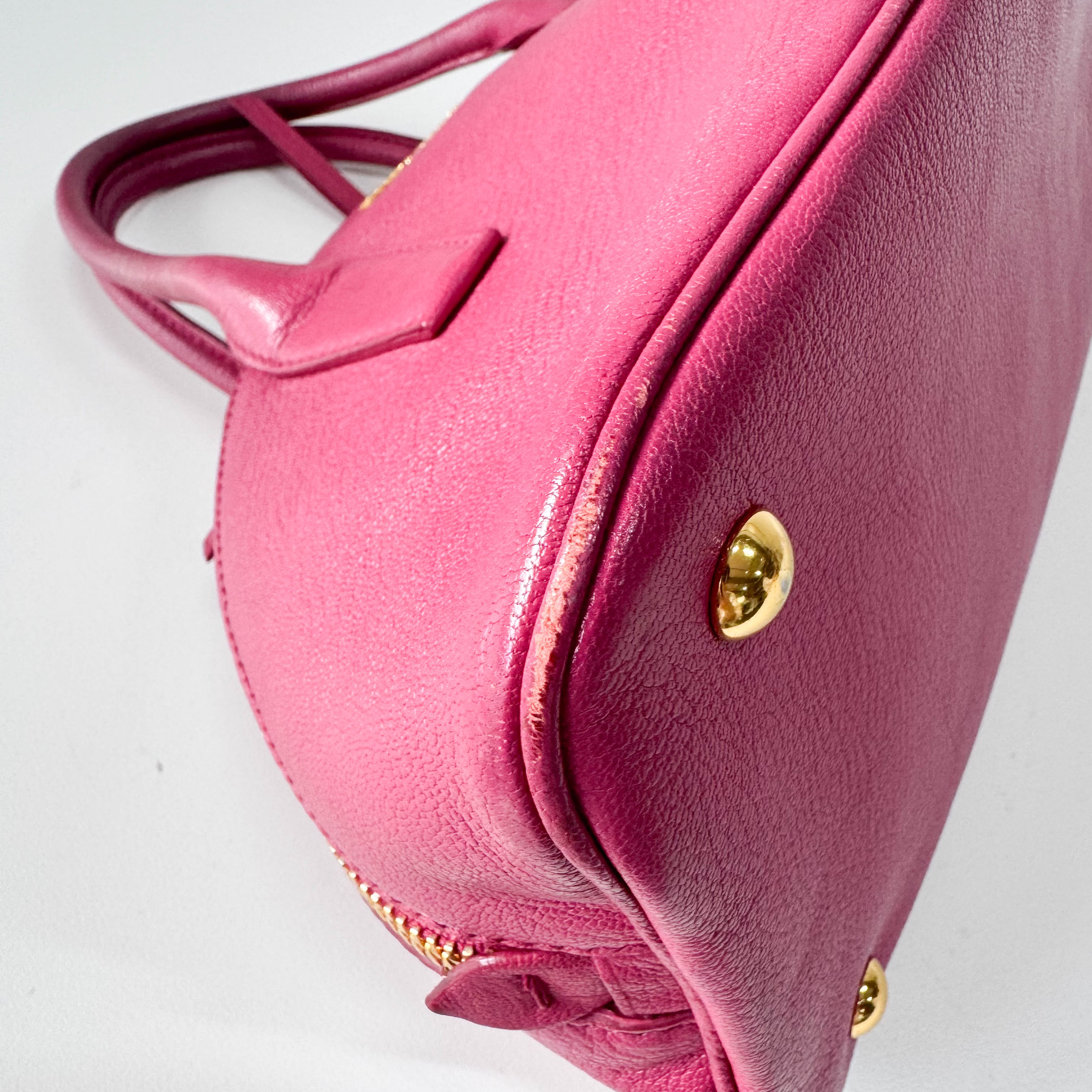 Pink Leather Bowling Bag