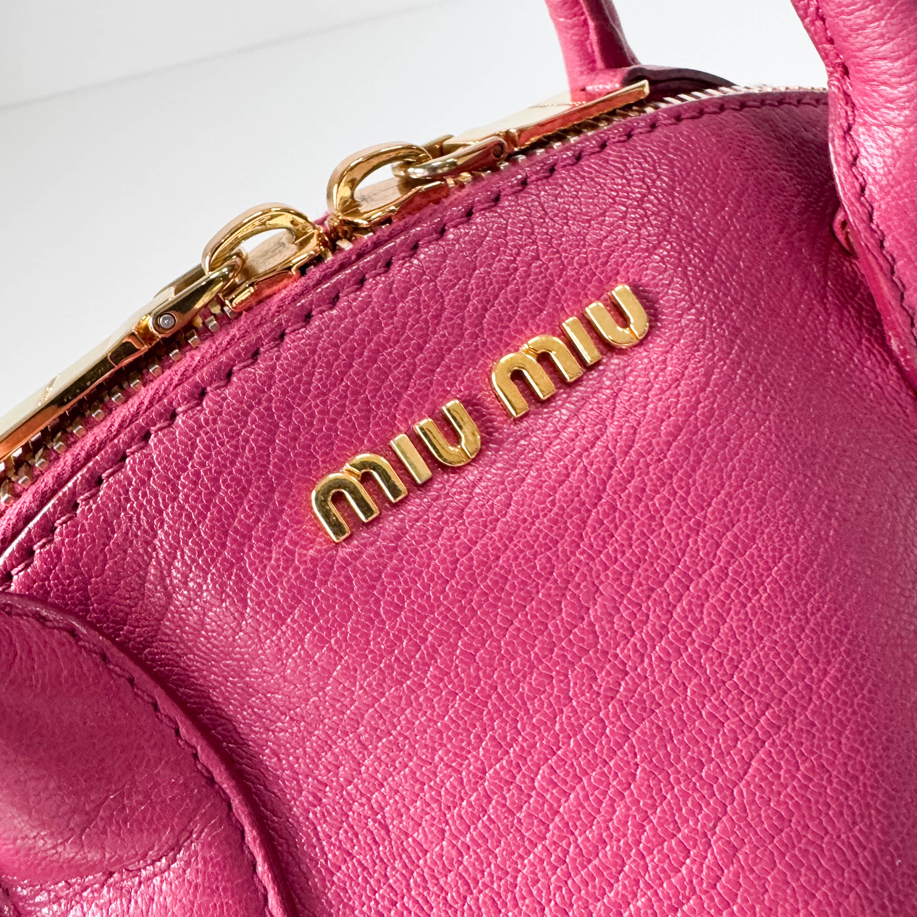 Pink Leather Bowling Bag