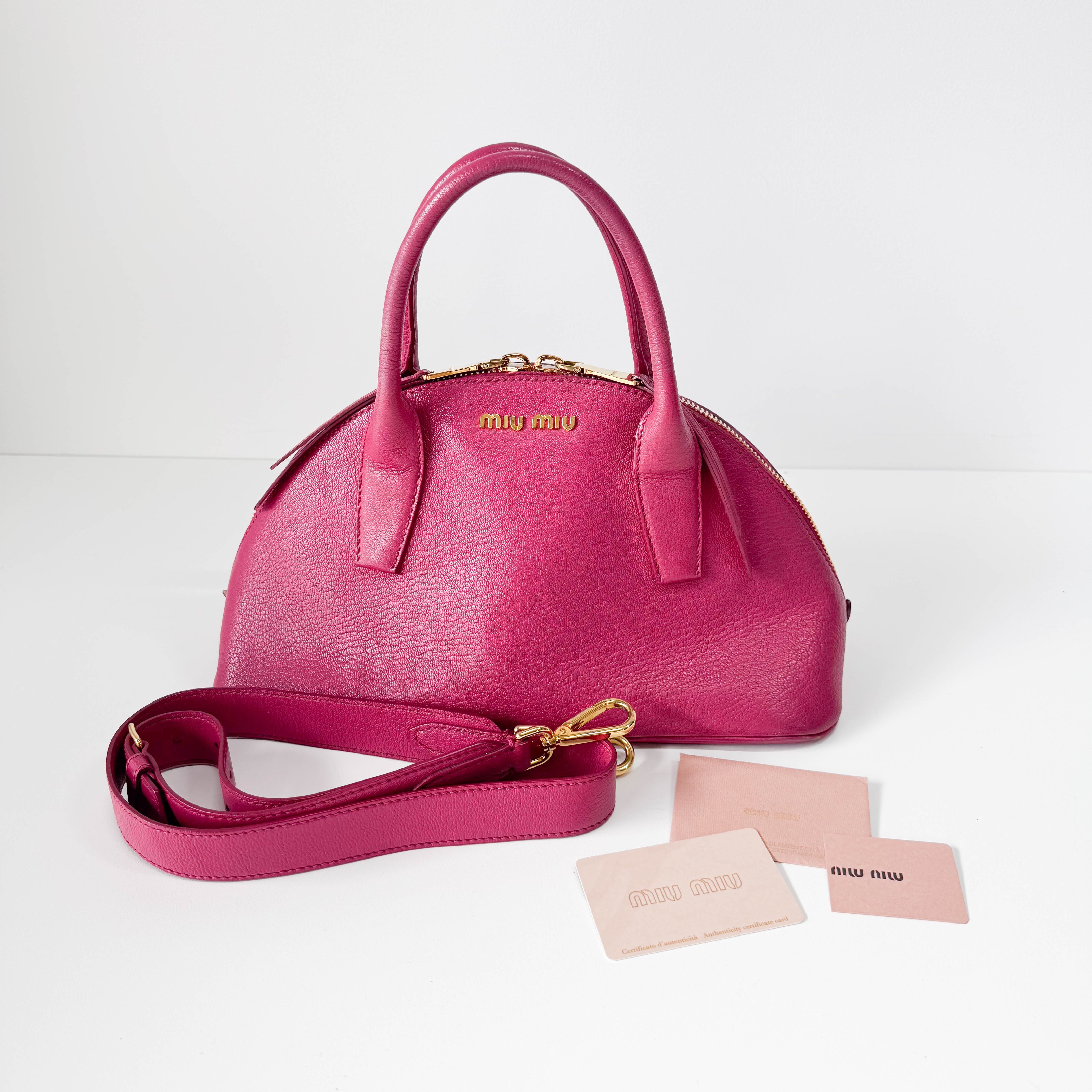 Pink Leather Bowling Bag