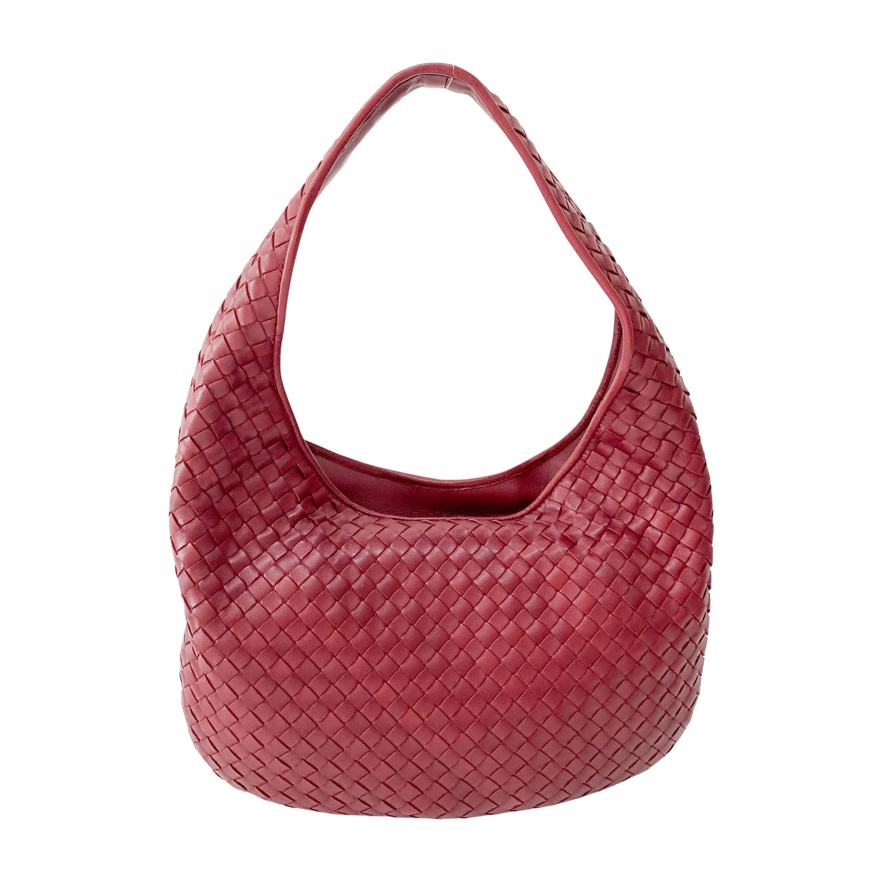 Intrecciato Red Leather Hobo Bag