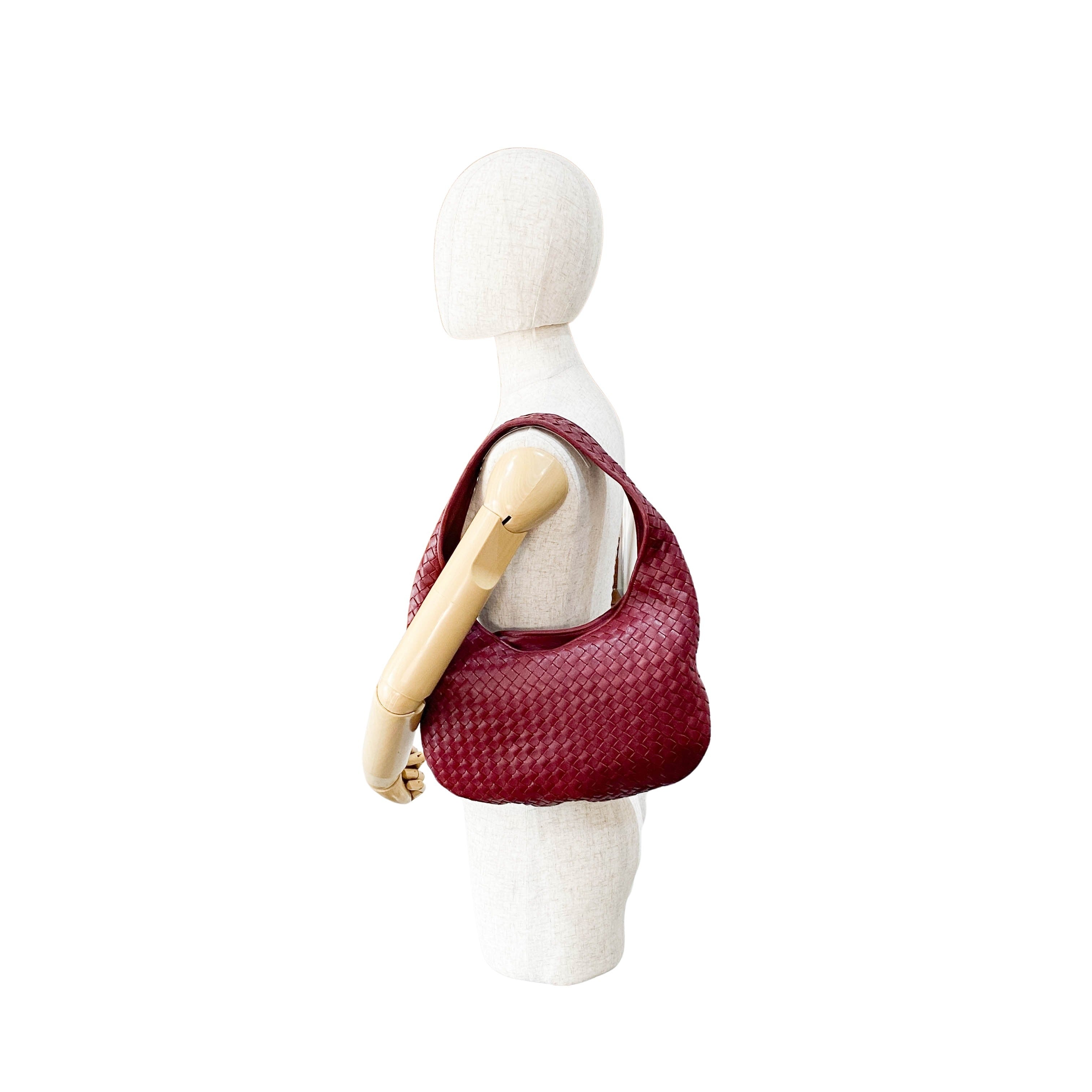 Intrecciato Red Leather Hobo Bag