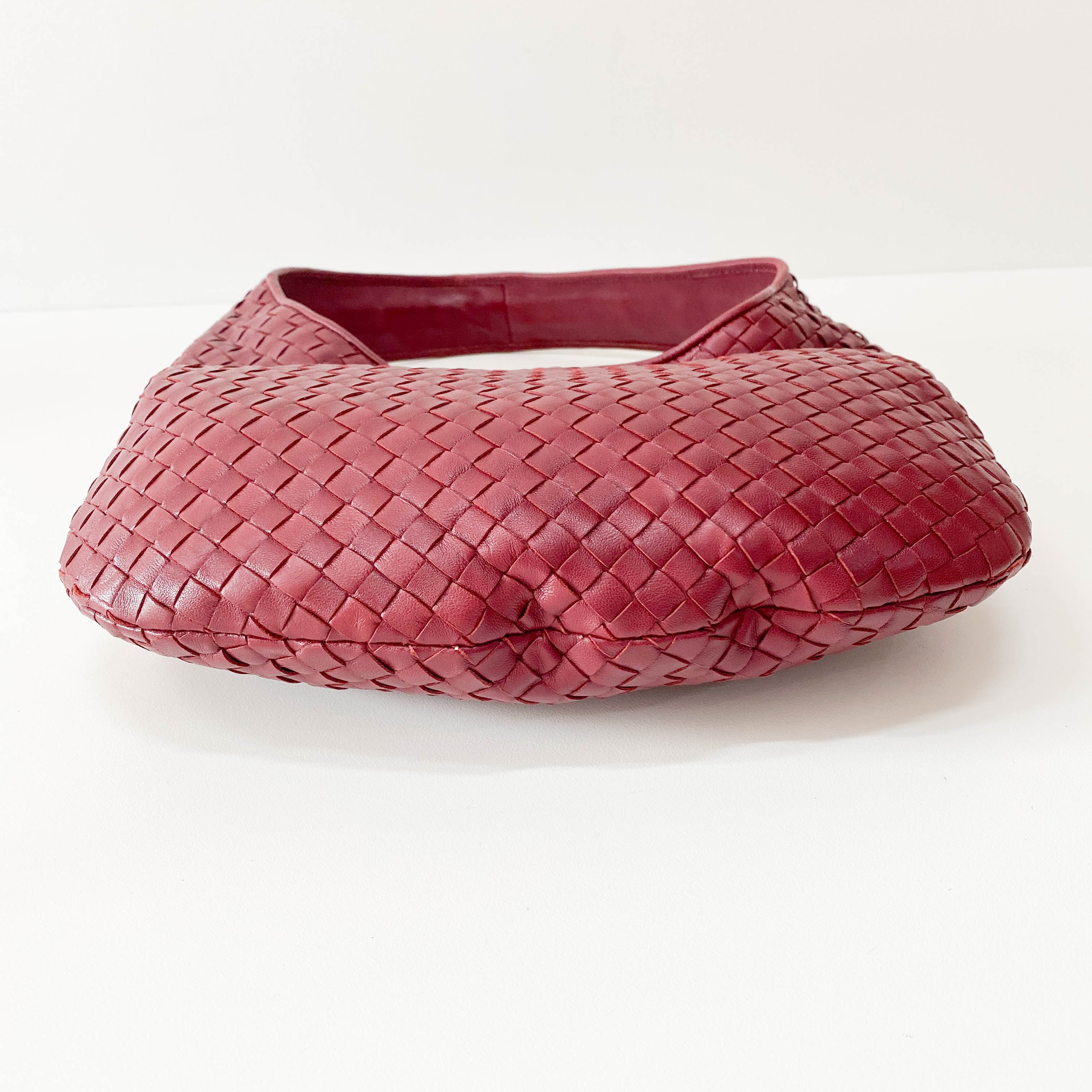 Intrecciato Red Leather Hobo Bag