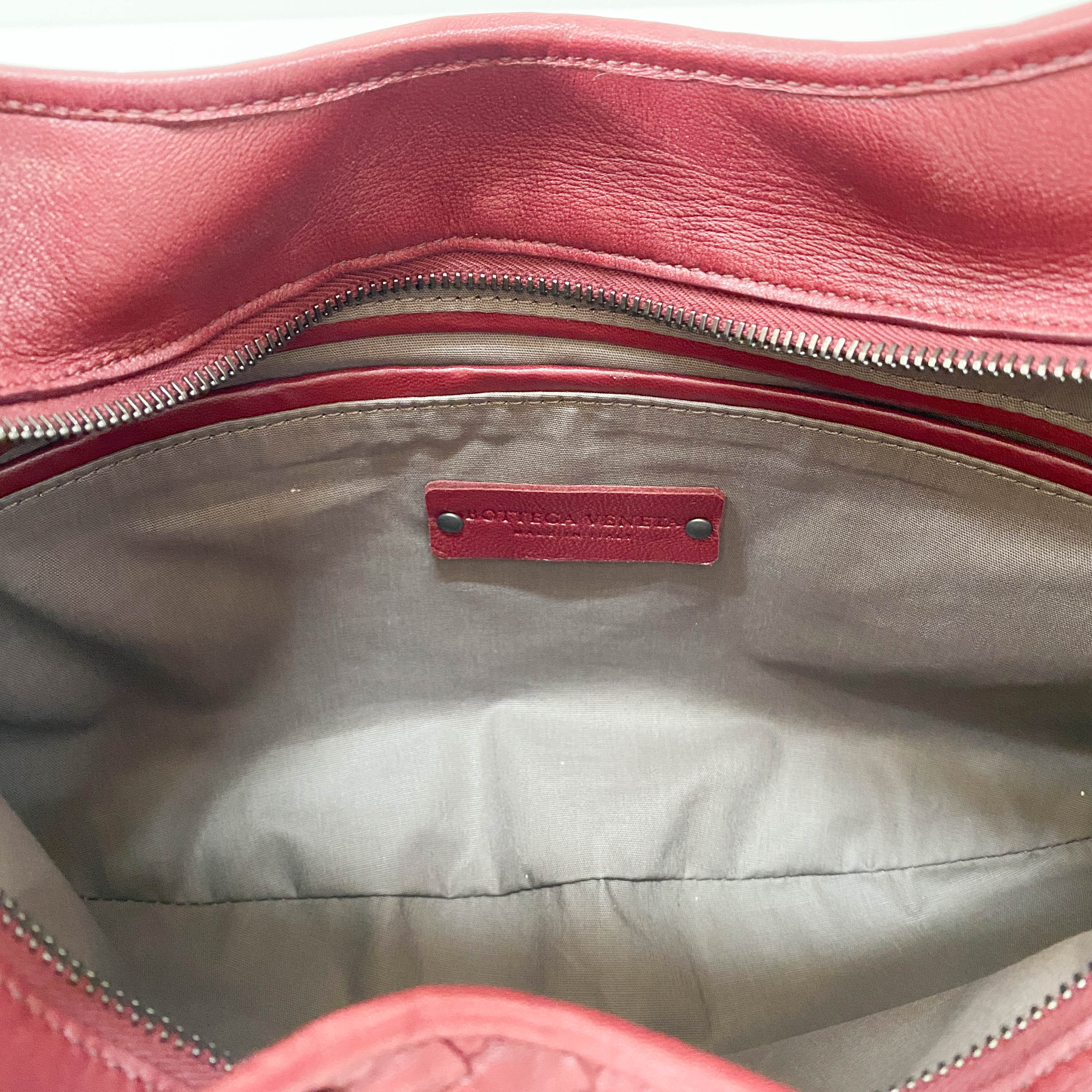 Intrecciato Red Leather Hobo Bag