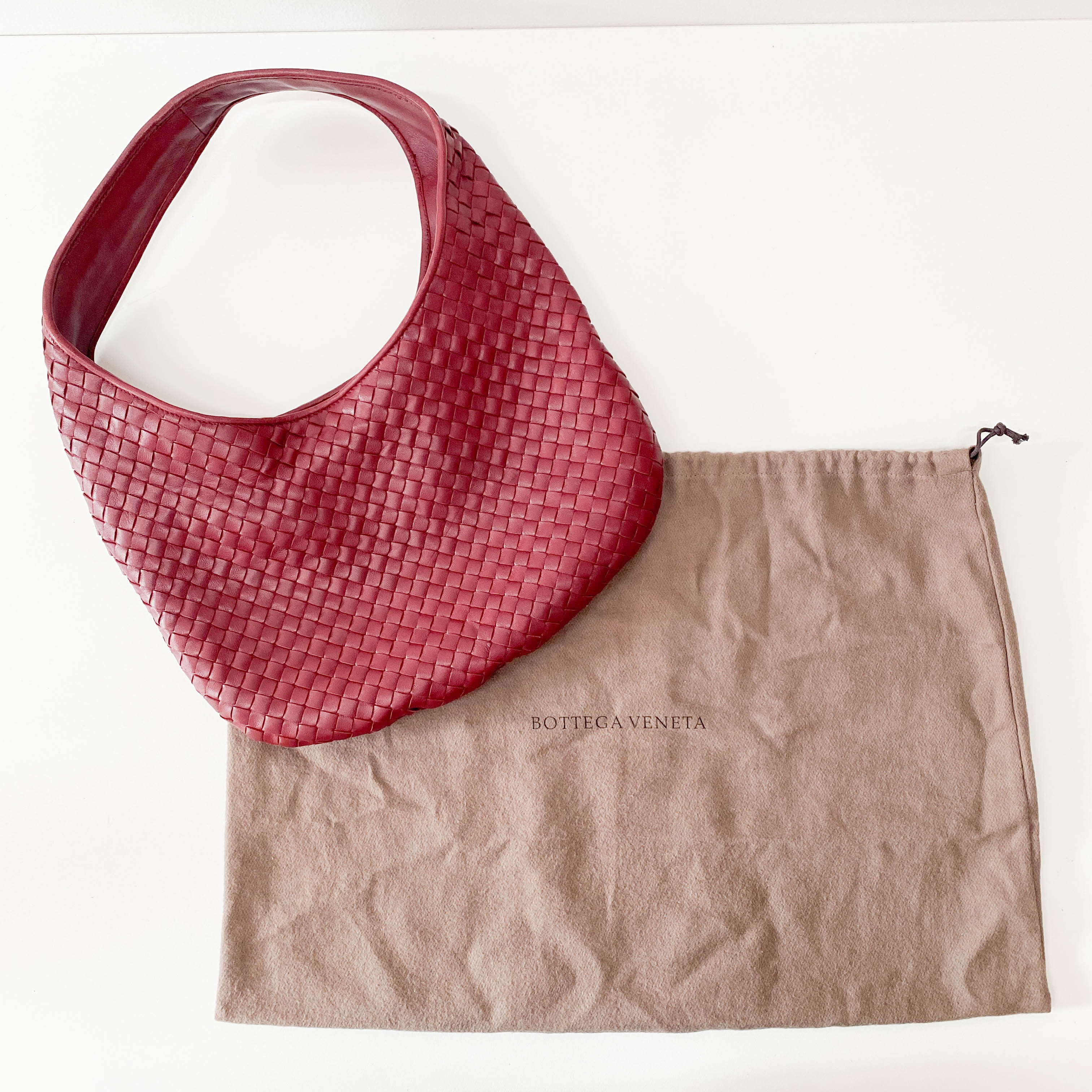 Intrecciato Red Leather Hobo Bag