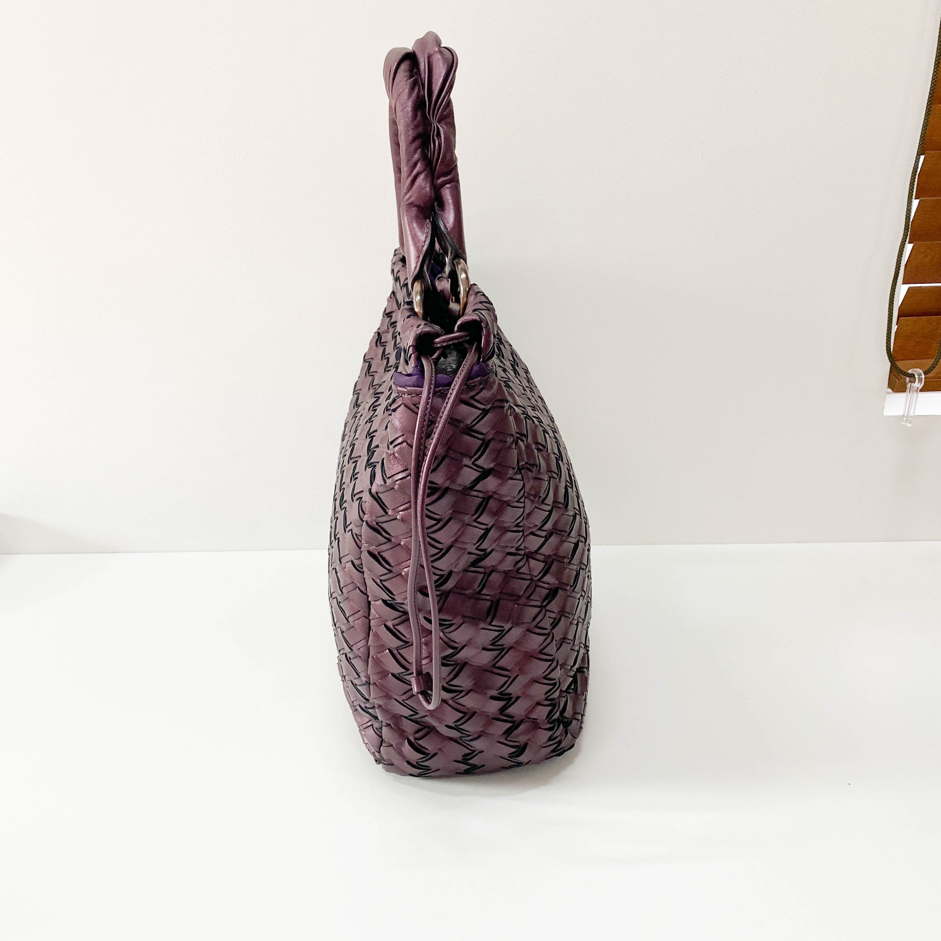 Metallic Purple Leather Large Shoulder Bag