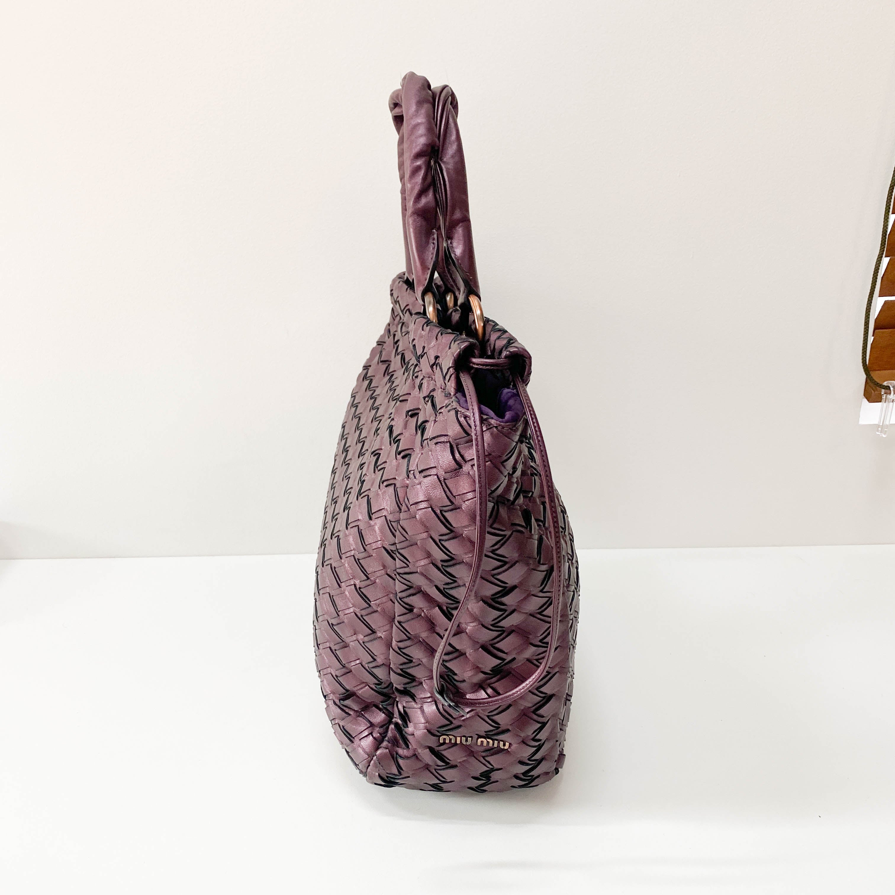 Metallic Purple Leather Large Shoulder Bag