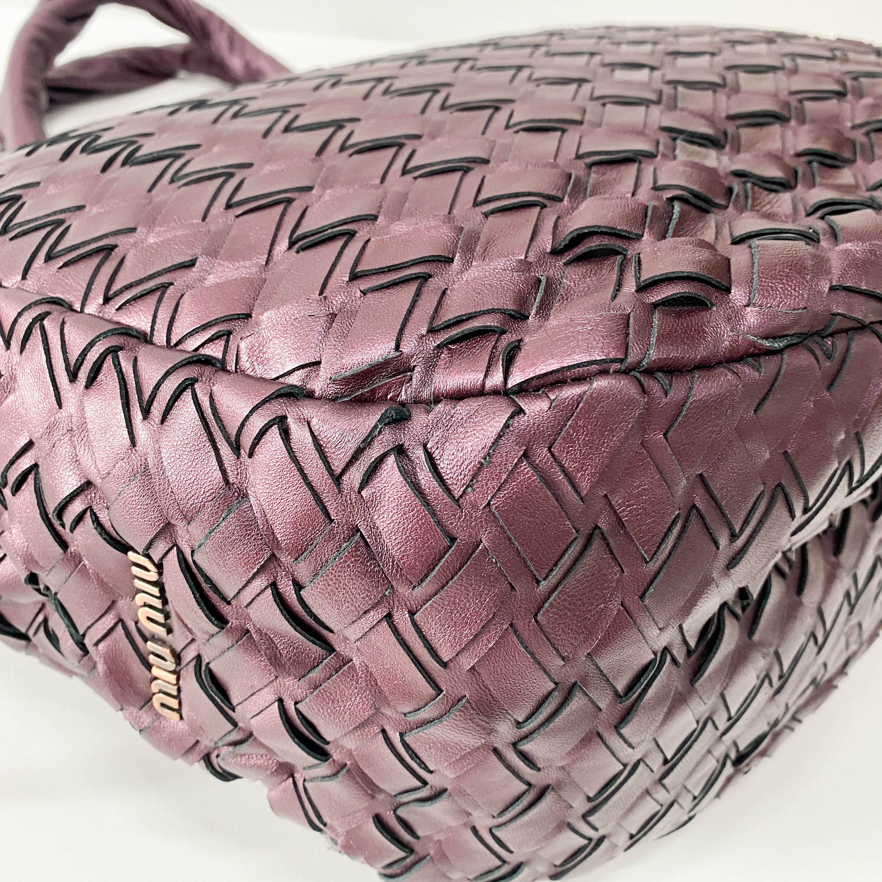 Metallic Purple Leather Large Shoulder Bag