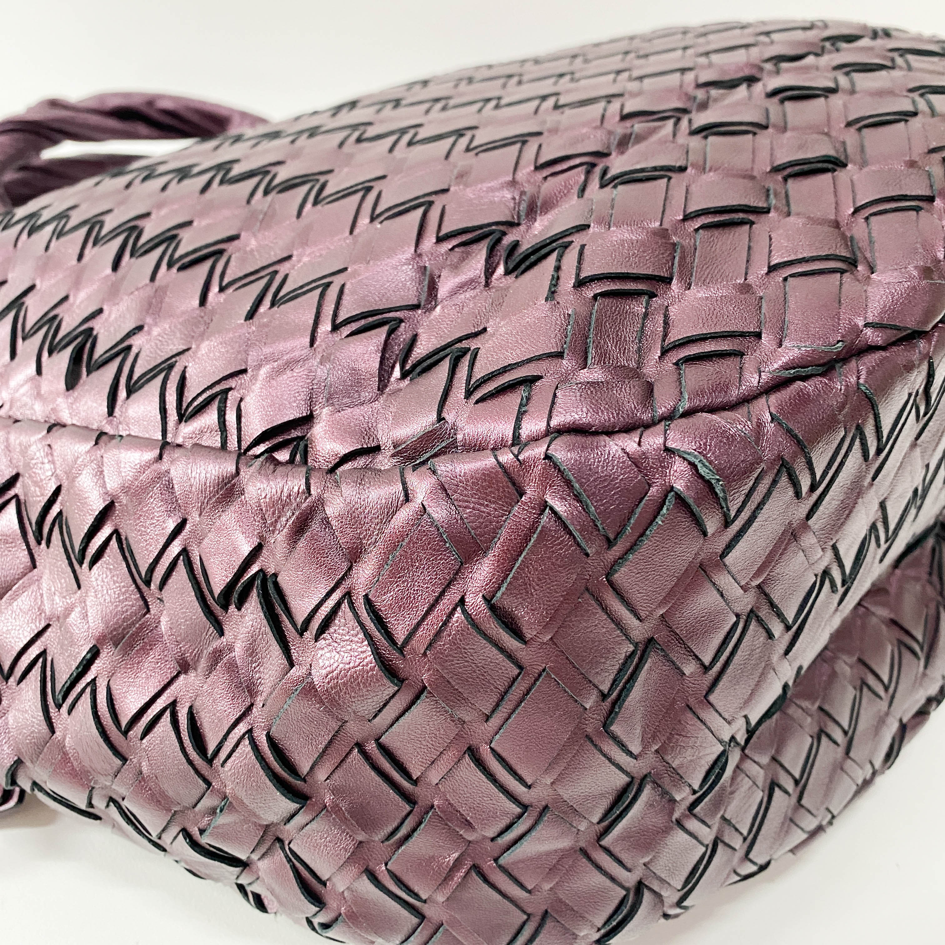 Metallic Purple Leather Large Shoulder Bag