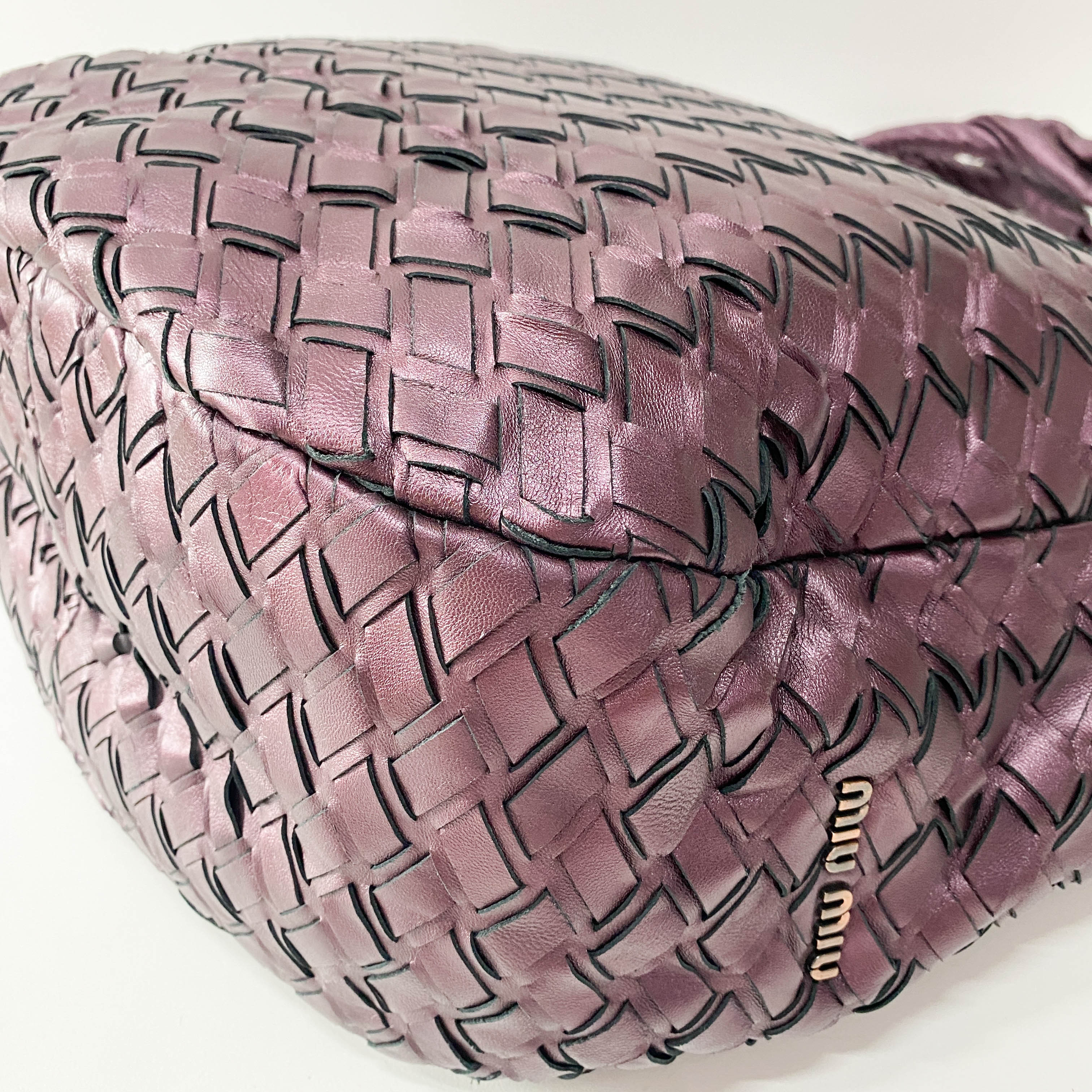 Metallic Purple Leather Large Shoulder Bag